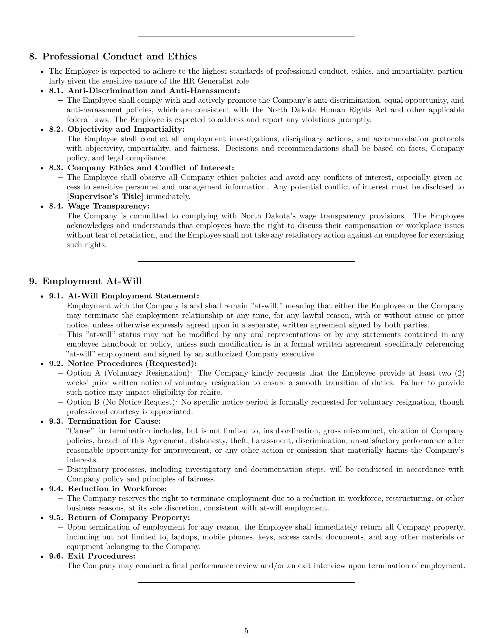 Preview page 5 of Pro North Dakota HR generalist employment contract template