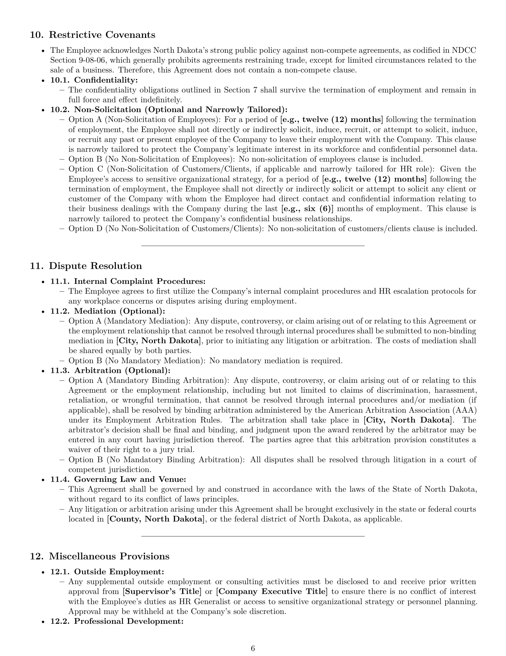 Preview page 6 of Pro North Dakota HR generalist employment contract template