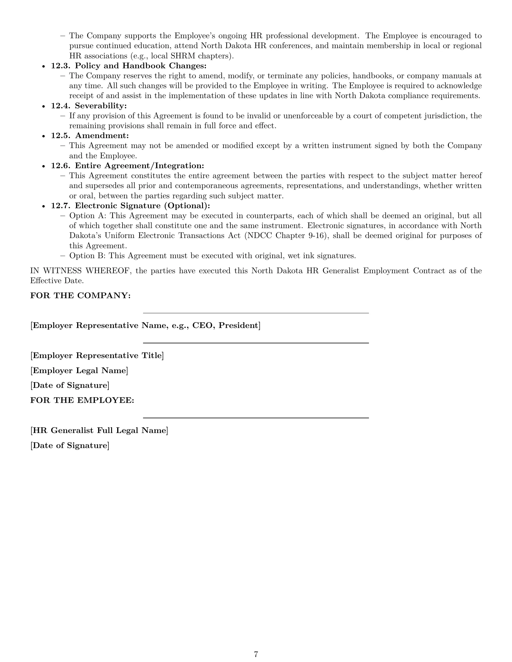 Preview page 7 of Pro North Dakota HR generalist employment contract template