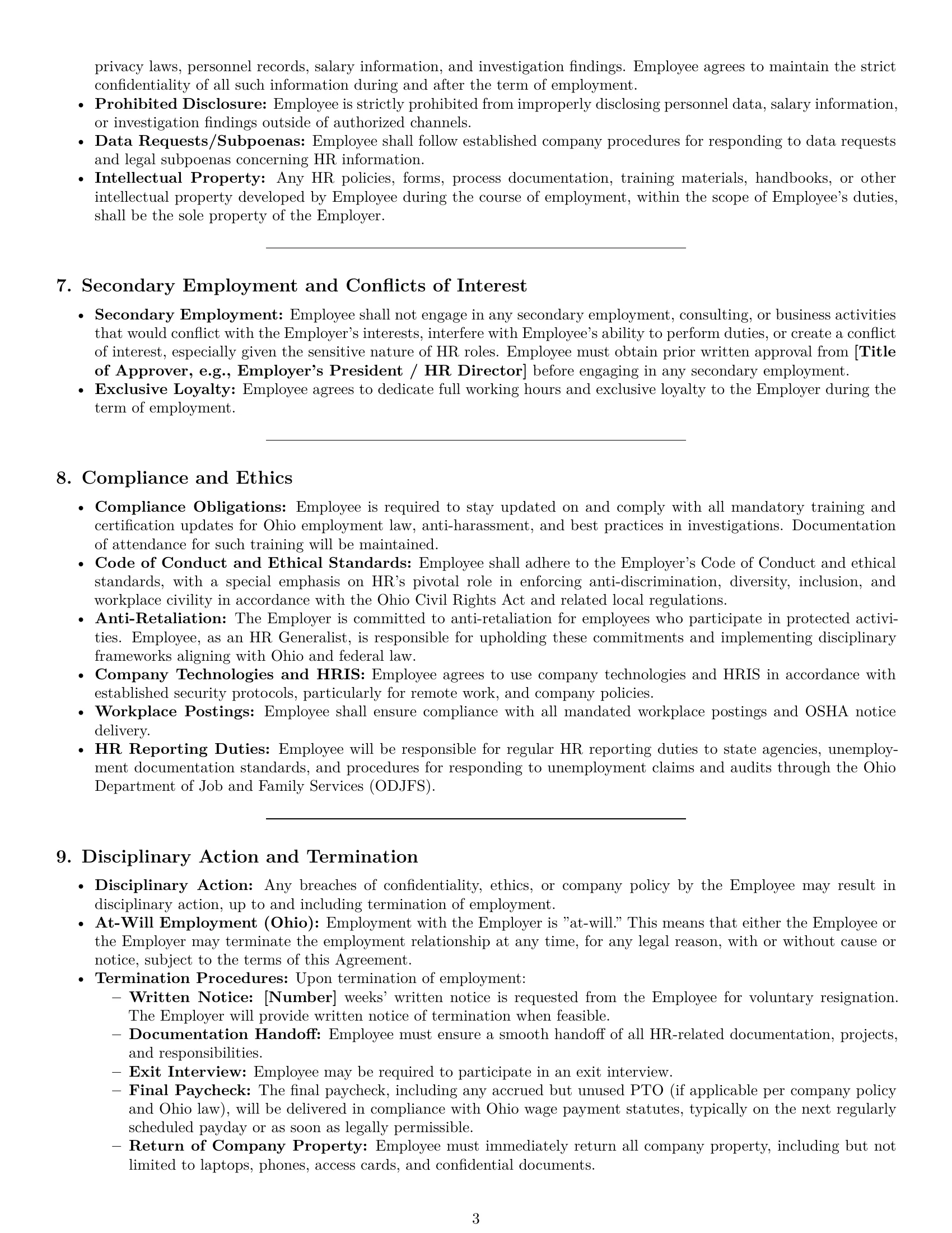 Preview page 3 of Pro Ohio HR generalist employment contract template