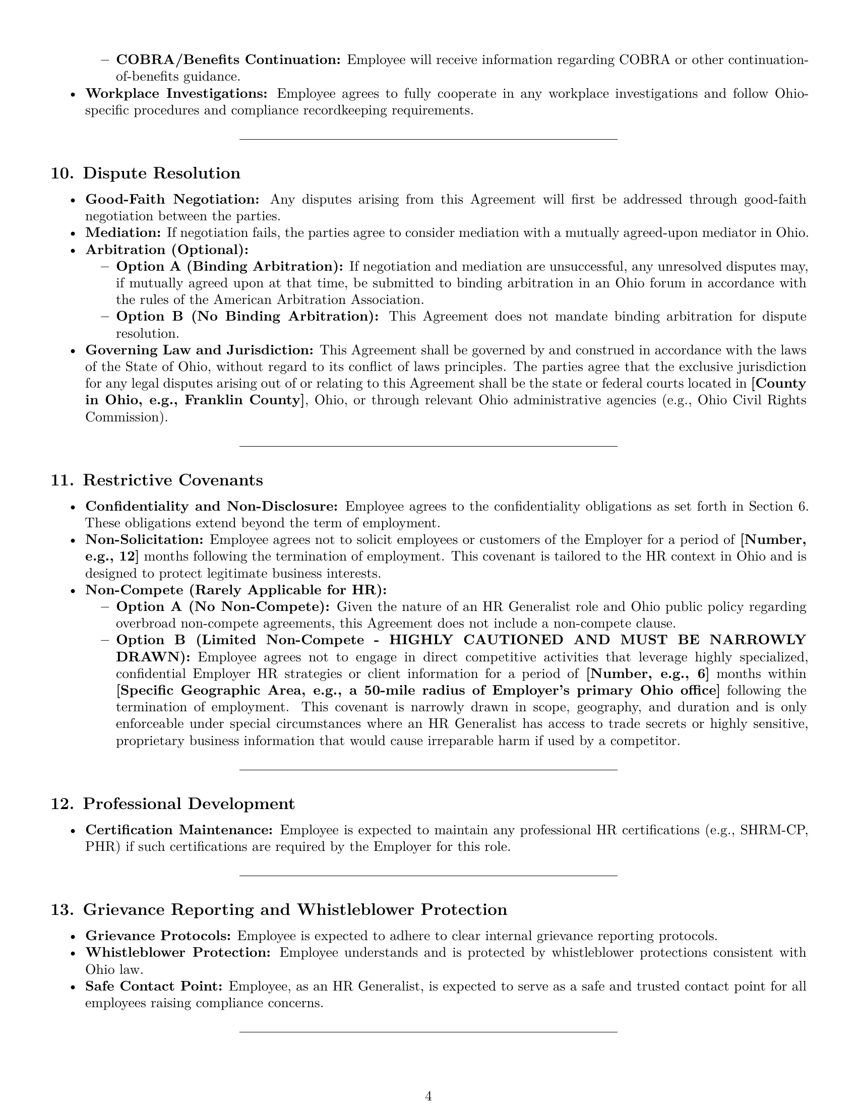 Preview page 4 of Pro Ohio HR generalist employment contract template