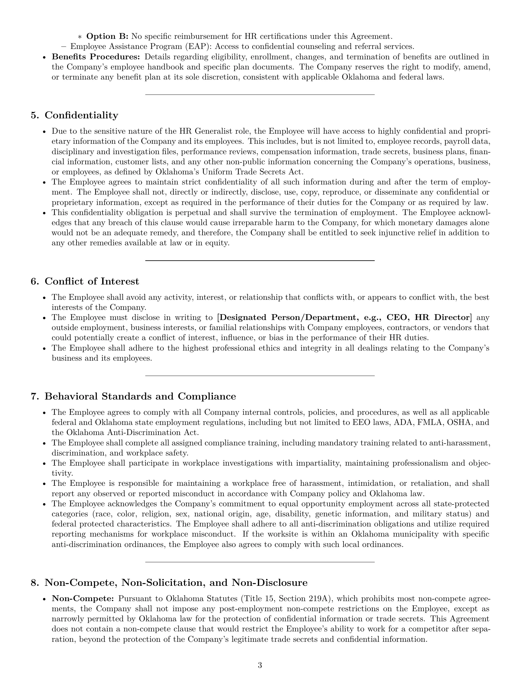 Preview page 3 of Pro Oklahoma HR generalist employment contract template