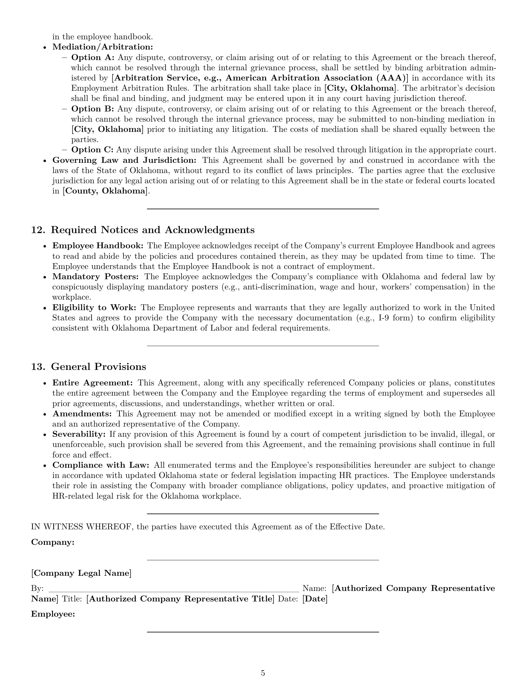 Preview page 5 of Pro Oklahoma HR generalist employment contract template