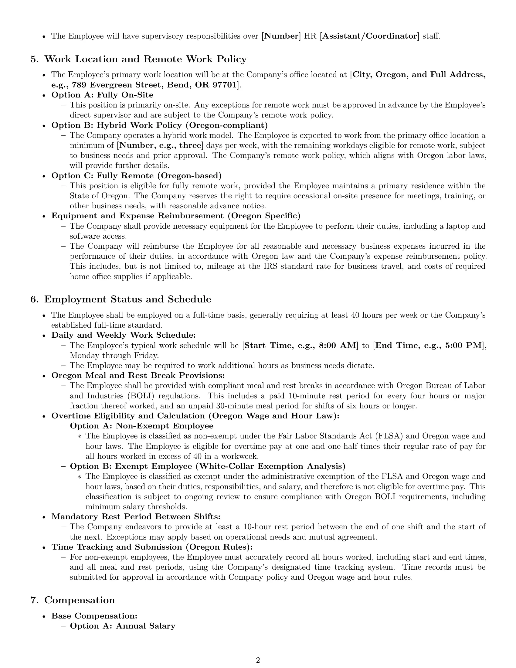Preview page 2 of Pro Oregon HR generalist employment contract template