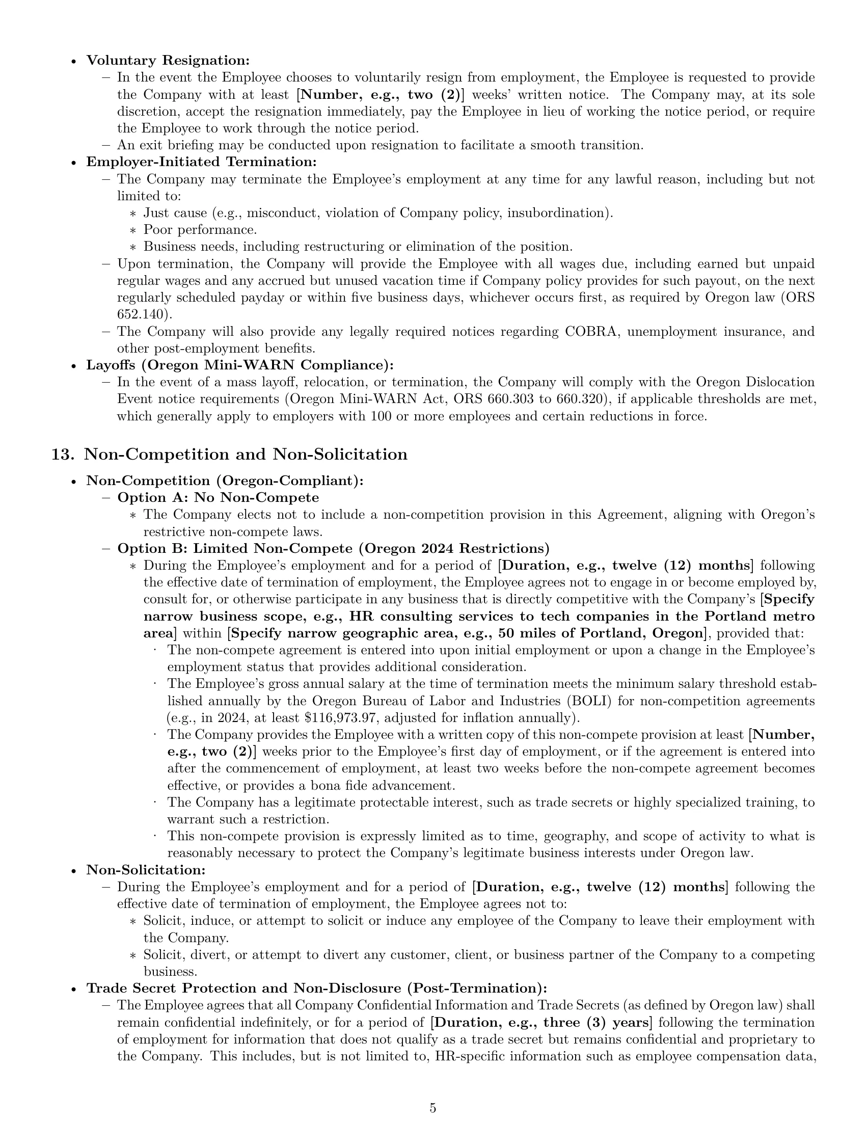 Preview page 5 of Pro Oregon HR generalist employment contract template