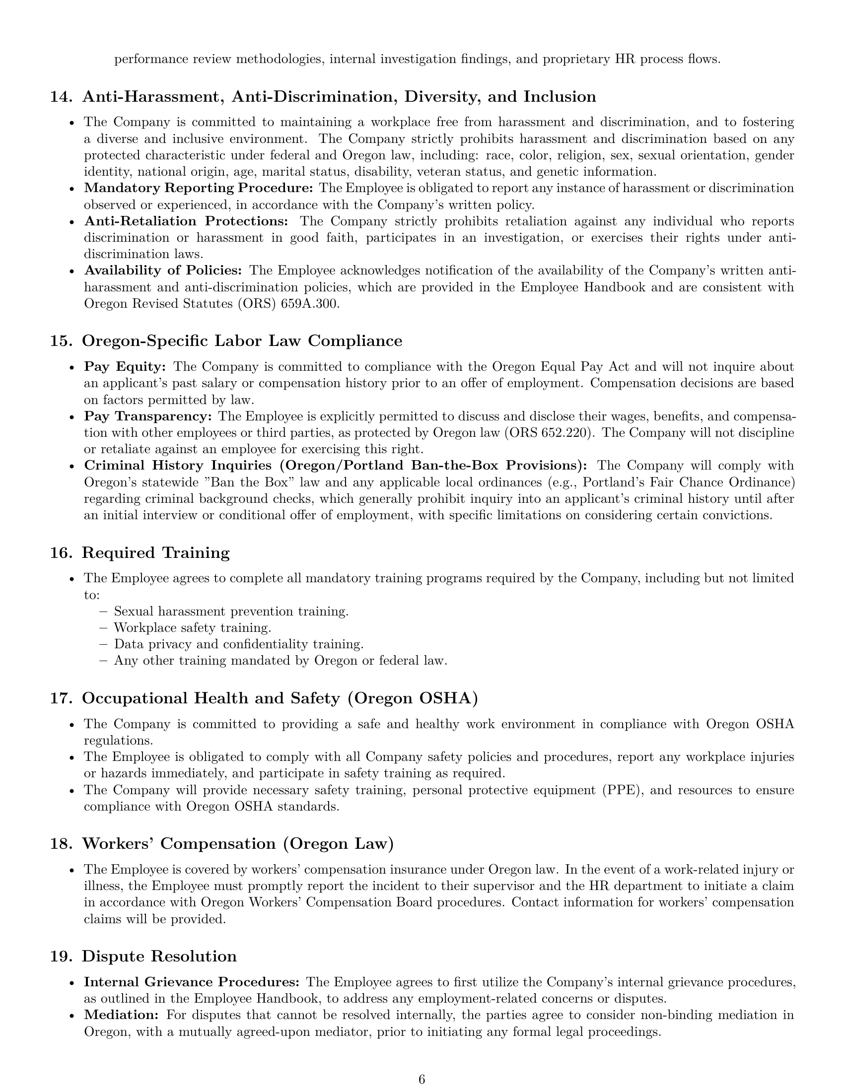 Preview page 6 of Pro Oregon HR generalist employment contract template