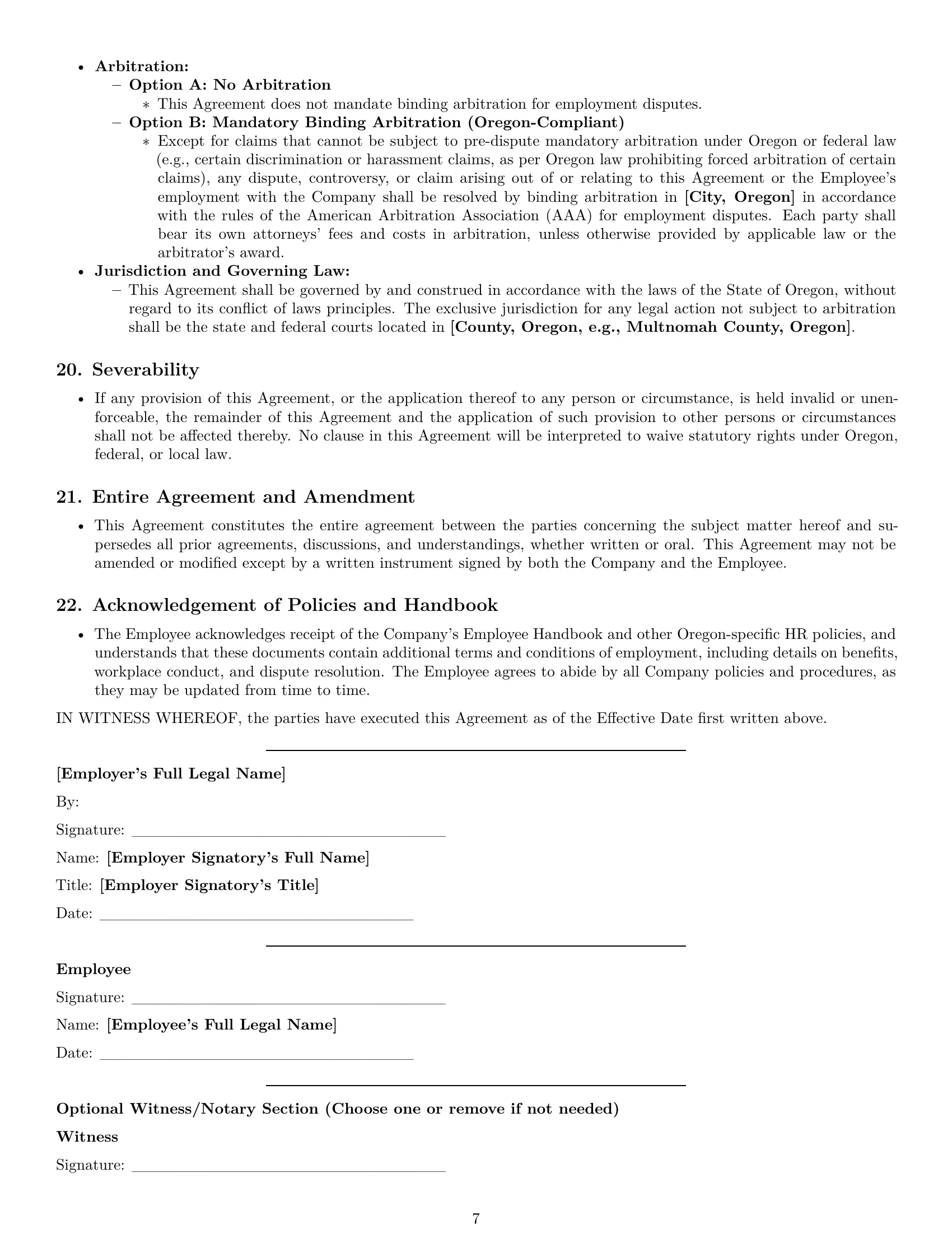 Preview page 7 of Pro Oregon HR generalist employment contract template