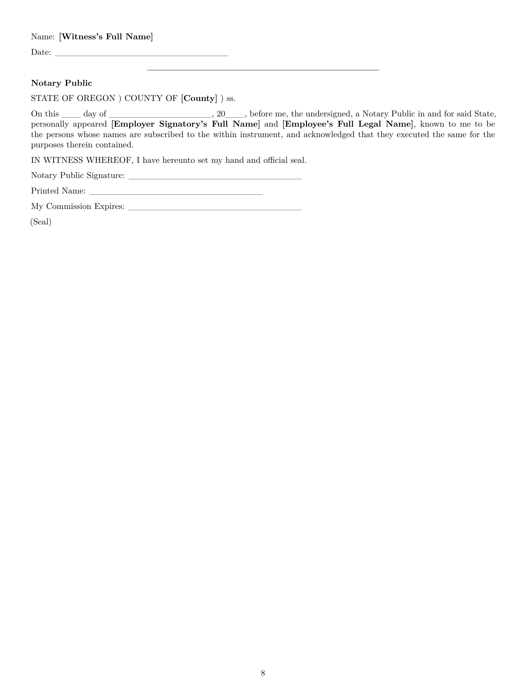 Preview page 8 of Pro Oregon HR generalist employment contract template