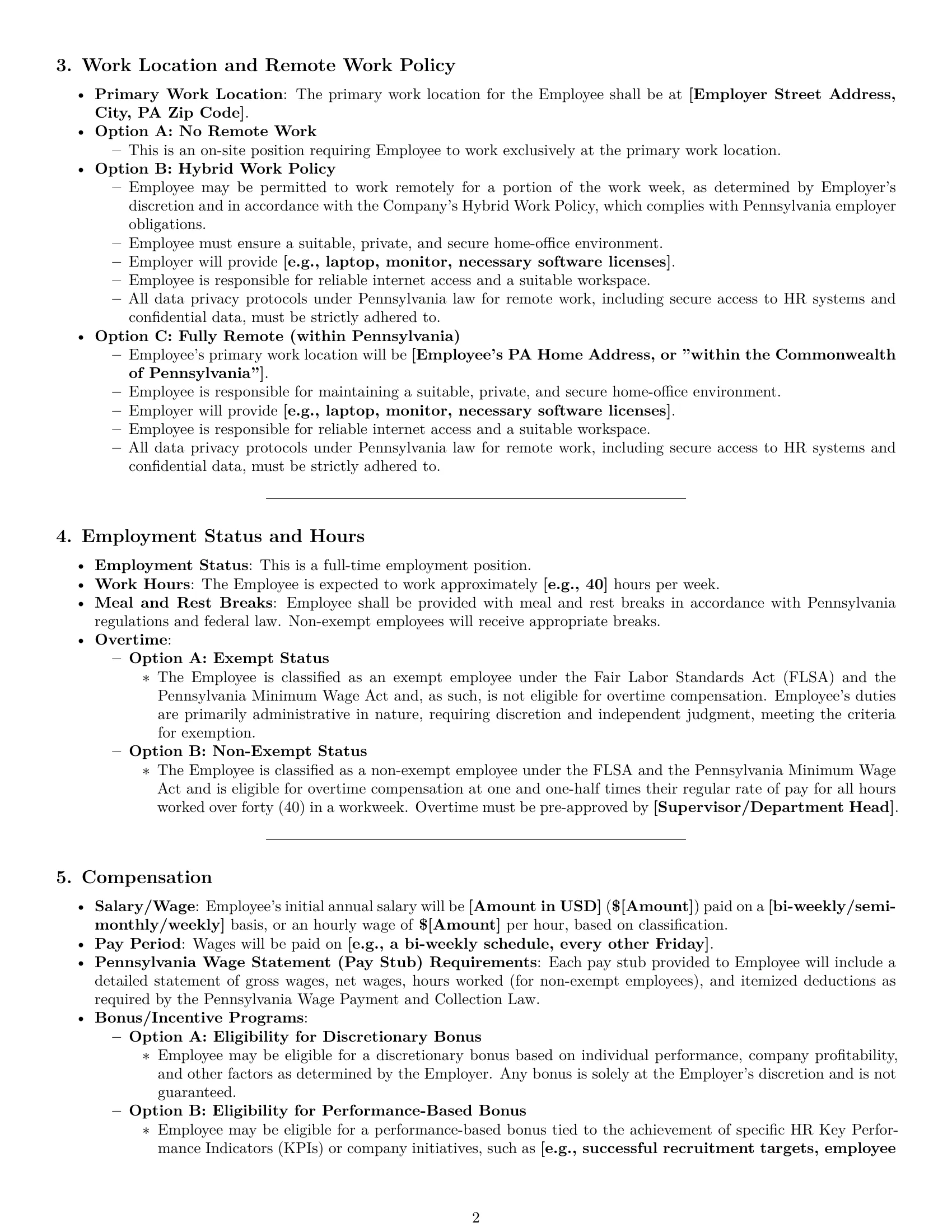 Preview page 2 of Pro Pennsylvania HR generalist employment contract template