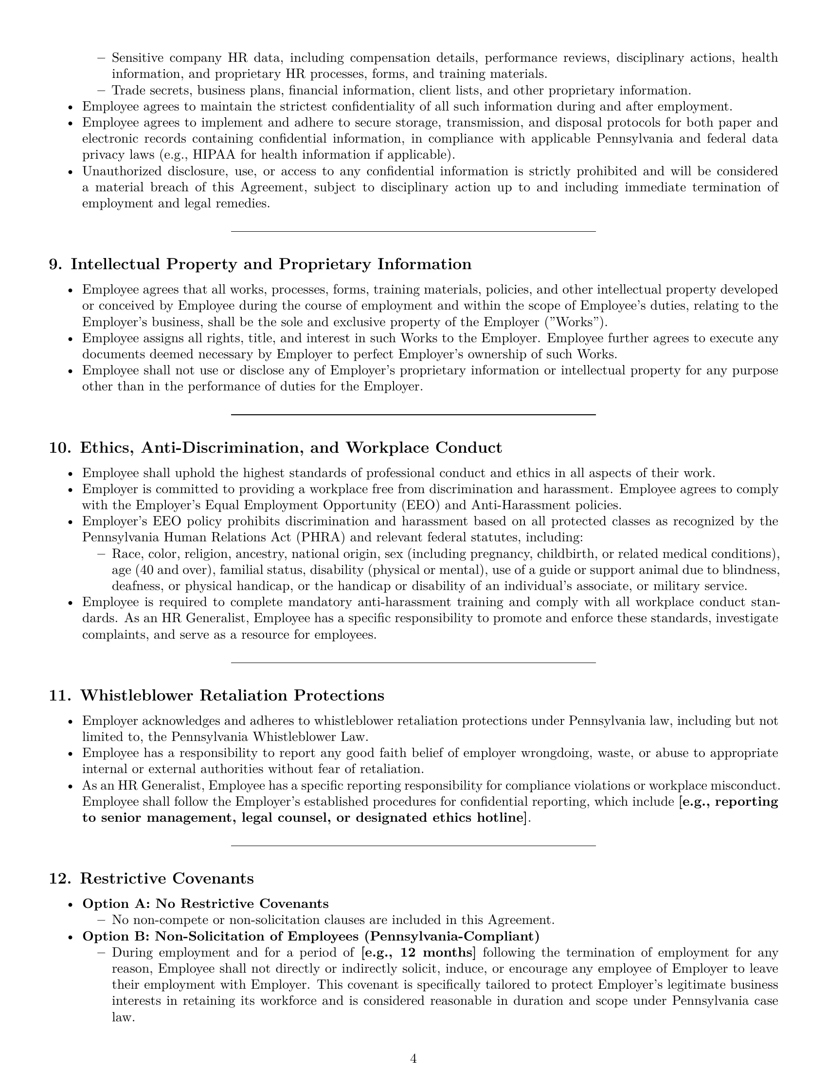 Preview page 4 of Pro Pennsylvania HR generalist employment contract template