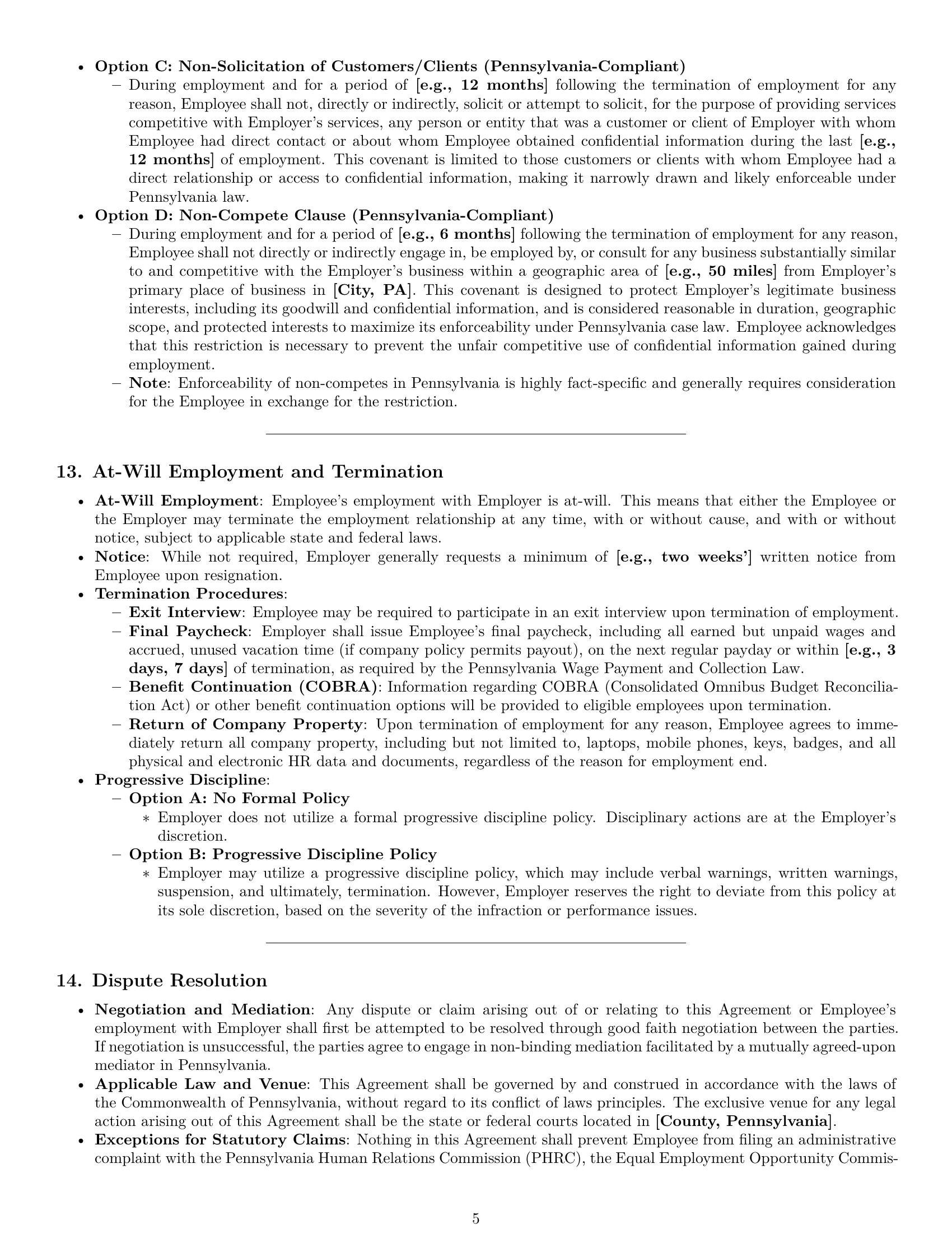 Preview page 5 of Pro Pennsylvania HR generalist employment contract template