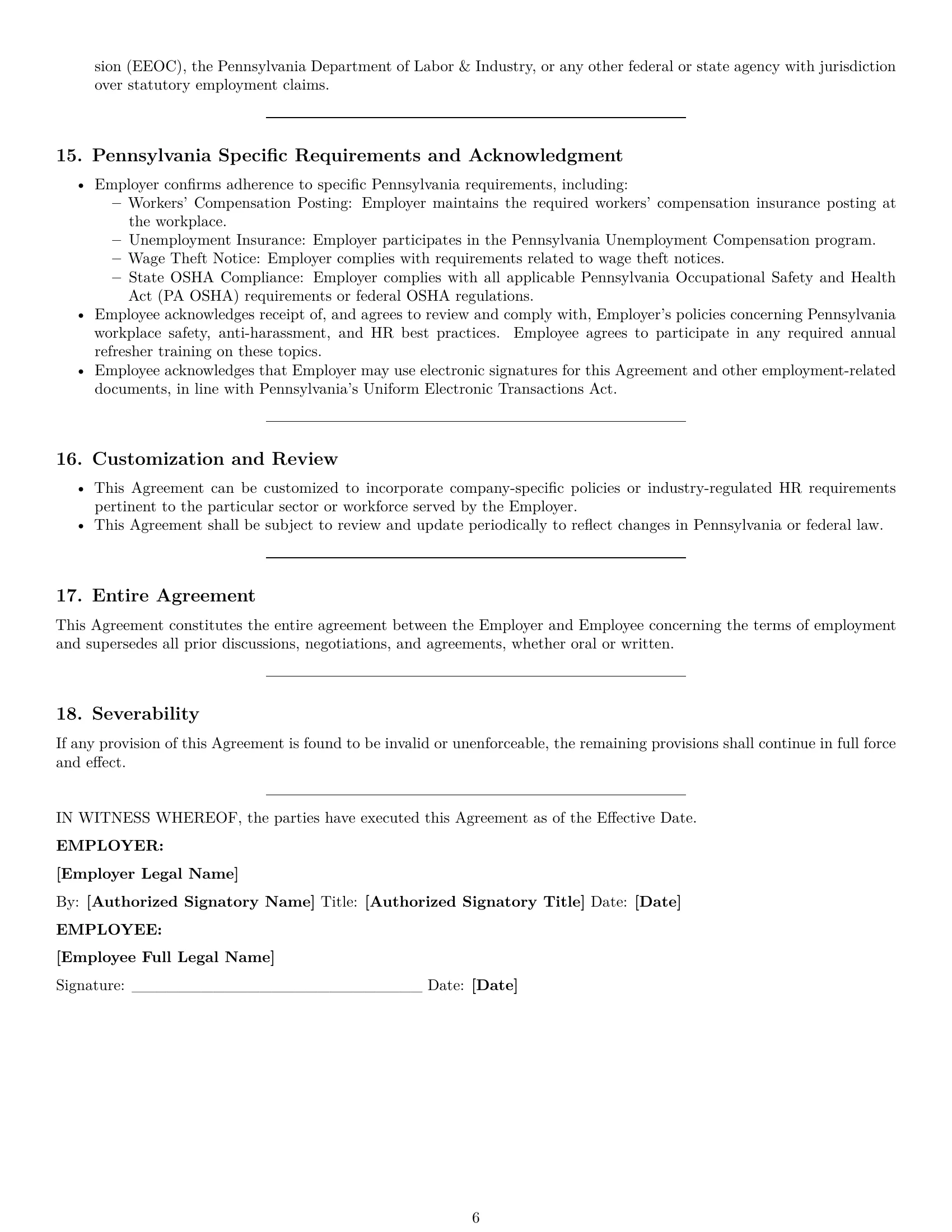 Preview page 6 of Pro Pennsylvania HR generalist employment contract template