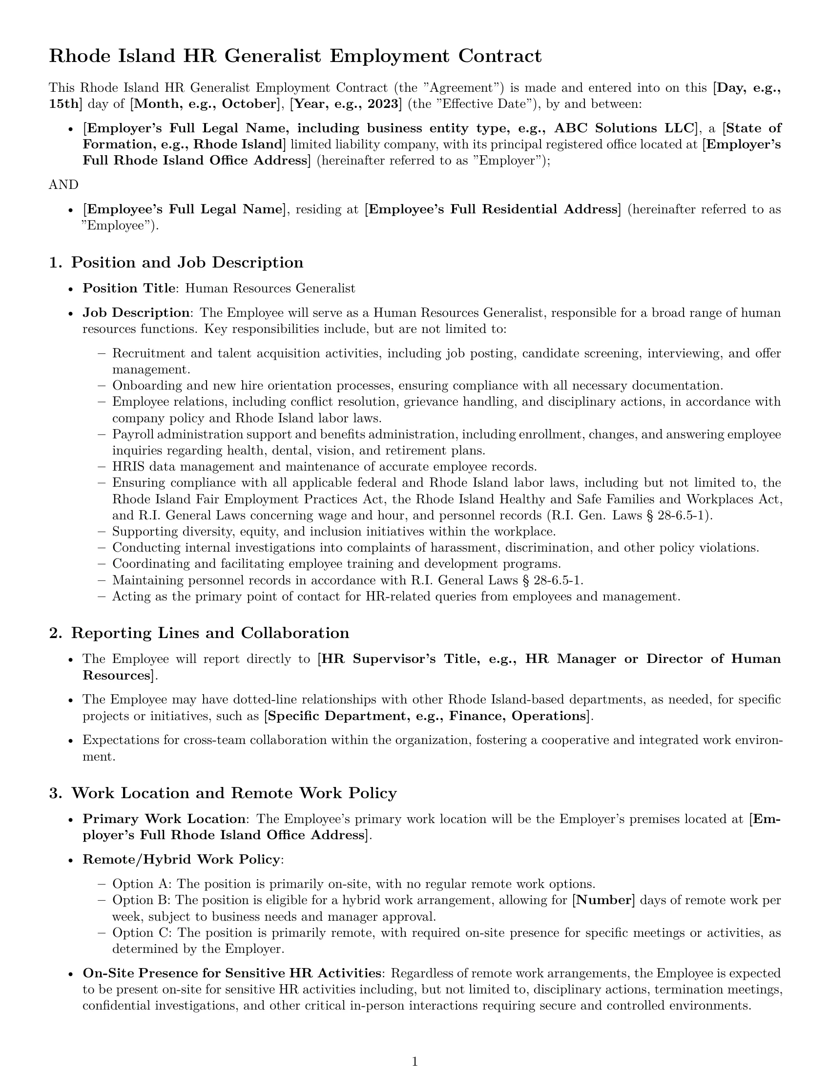 Preview page 1 of Pro Rhode Island HR generalist employment contract template
