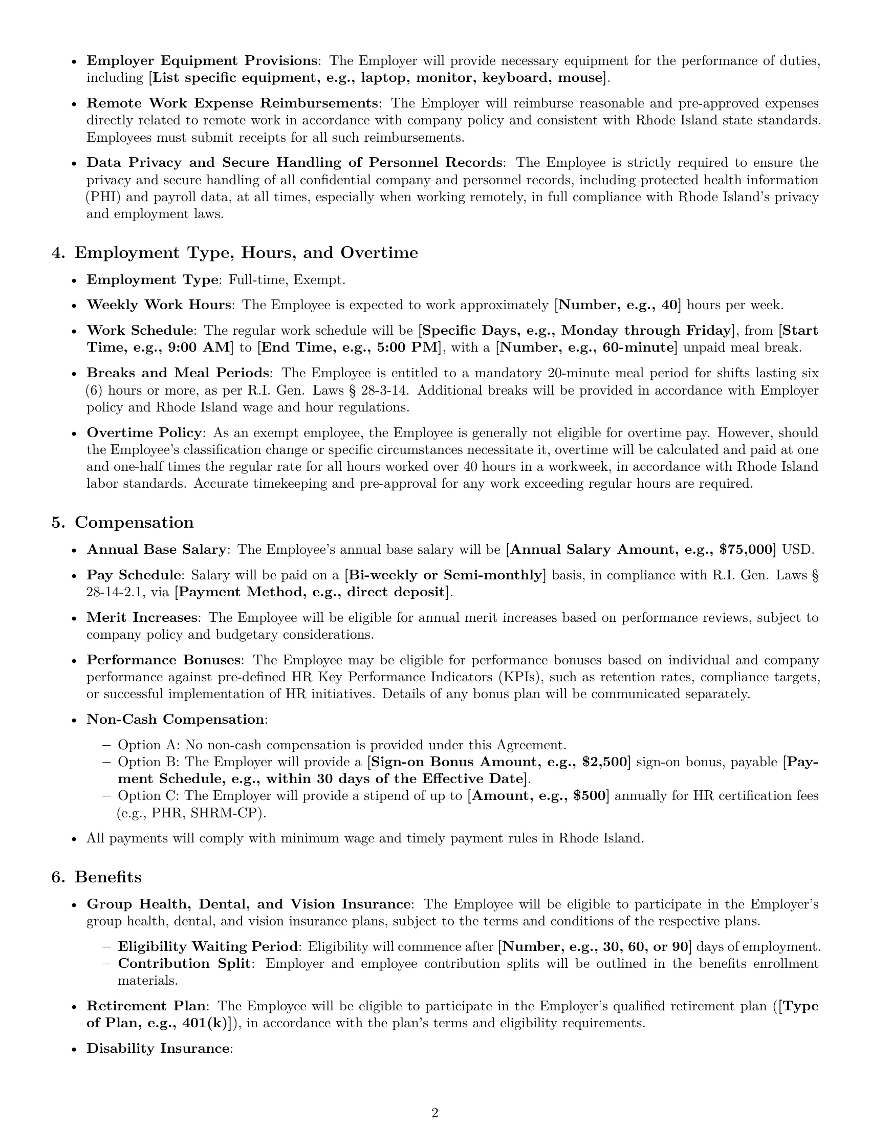 Preview page 2 of Pro Rhode Island HR generalist employment contract template