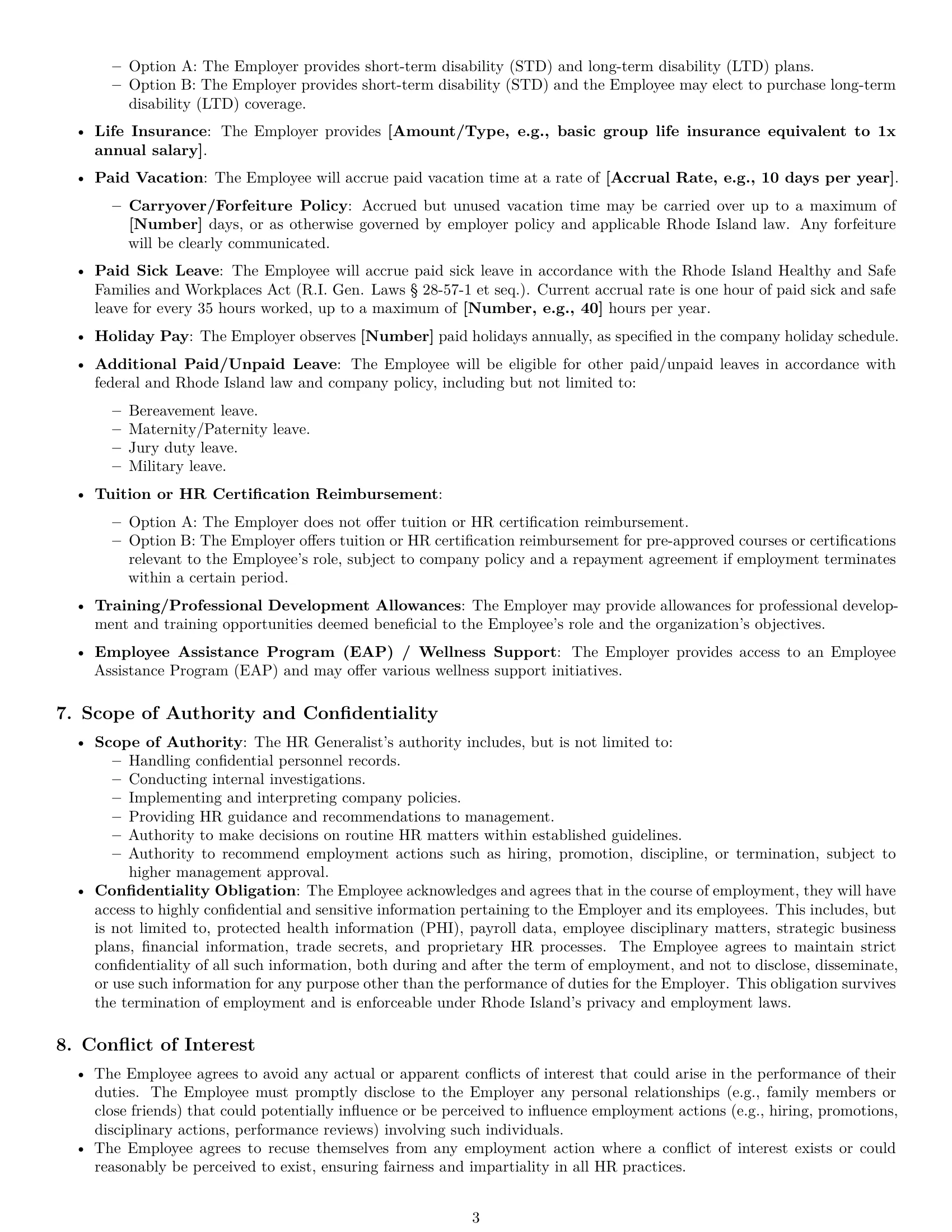Preview page 3 of Pro Rhode Island HR generalist employment contract template