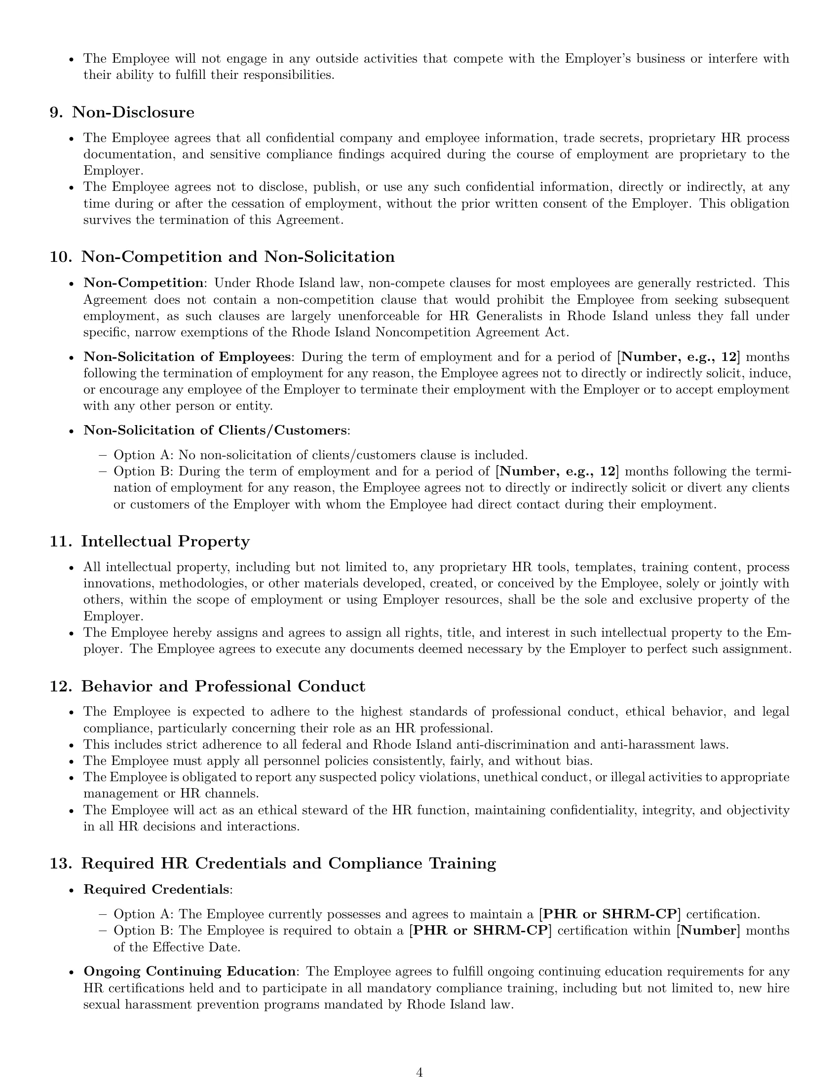 Preview page 4 of Pro Rhode Island HR generalist employment contract template