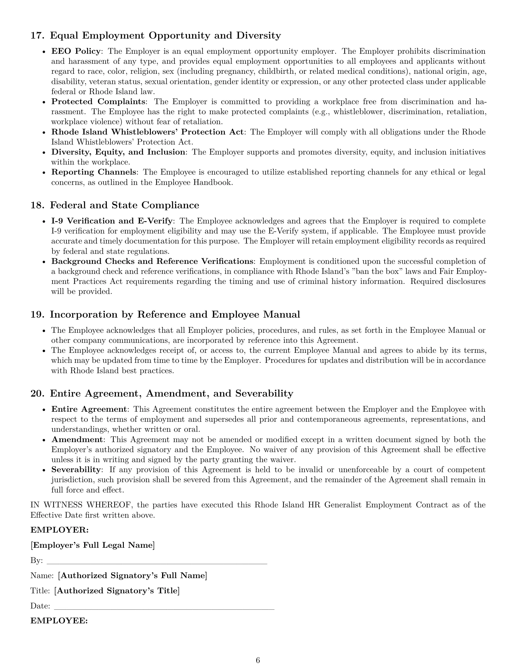 Preview page 6 of Pro Rhode Island HR generalist employment contract template