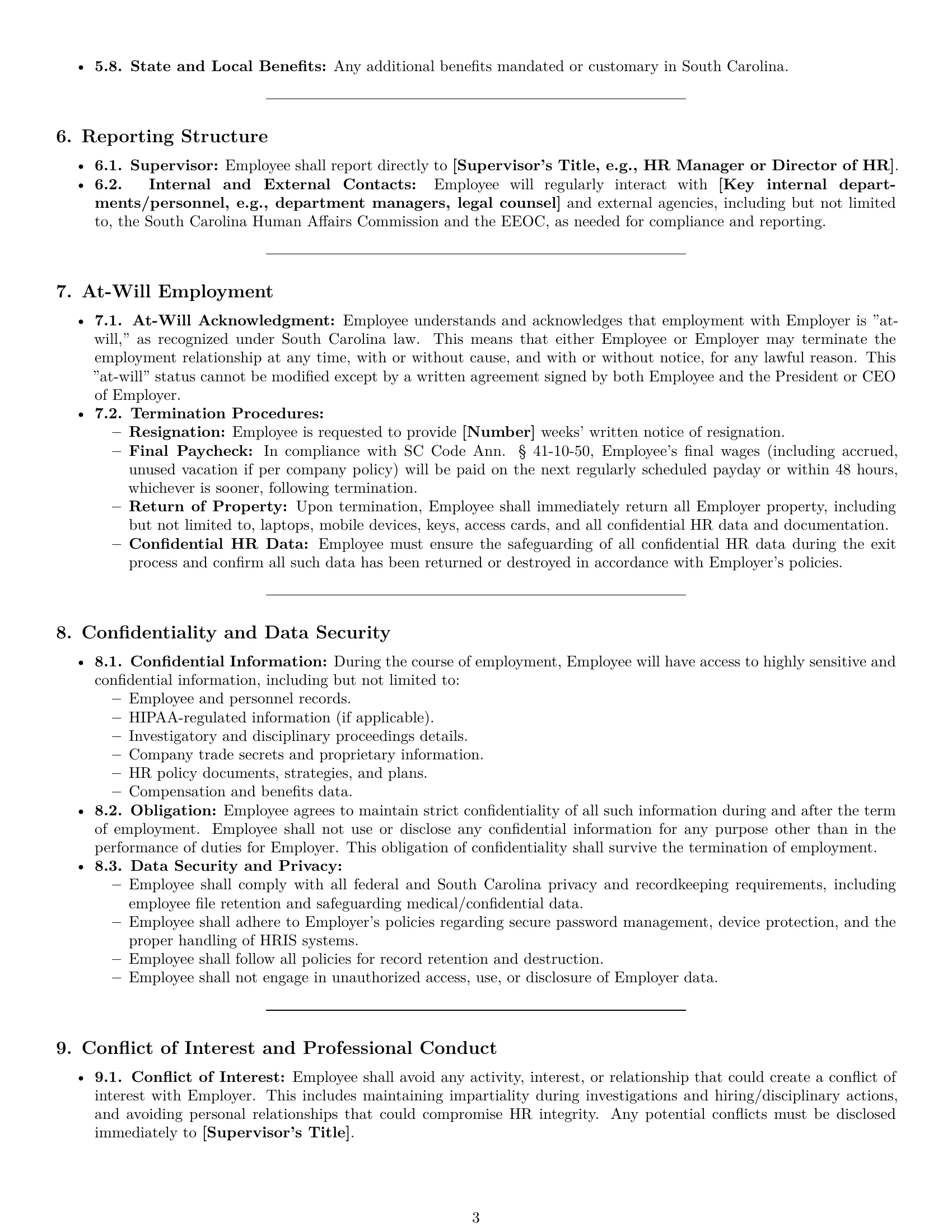 Preview page 3 of Pro South Carolina HR generalist employment contract template