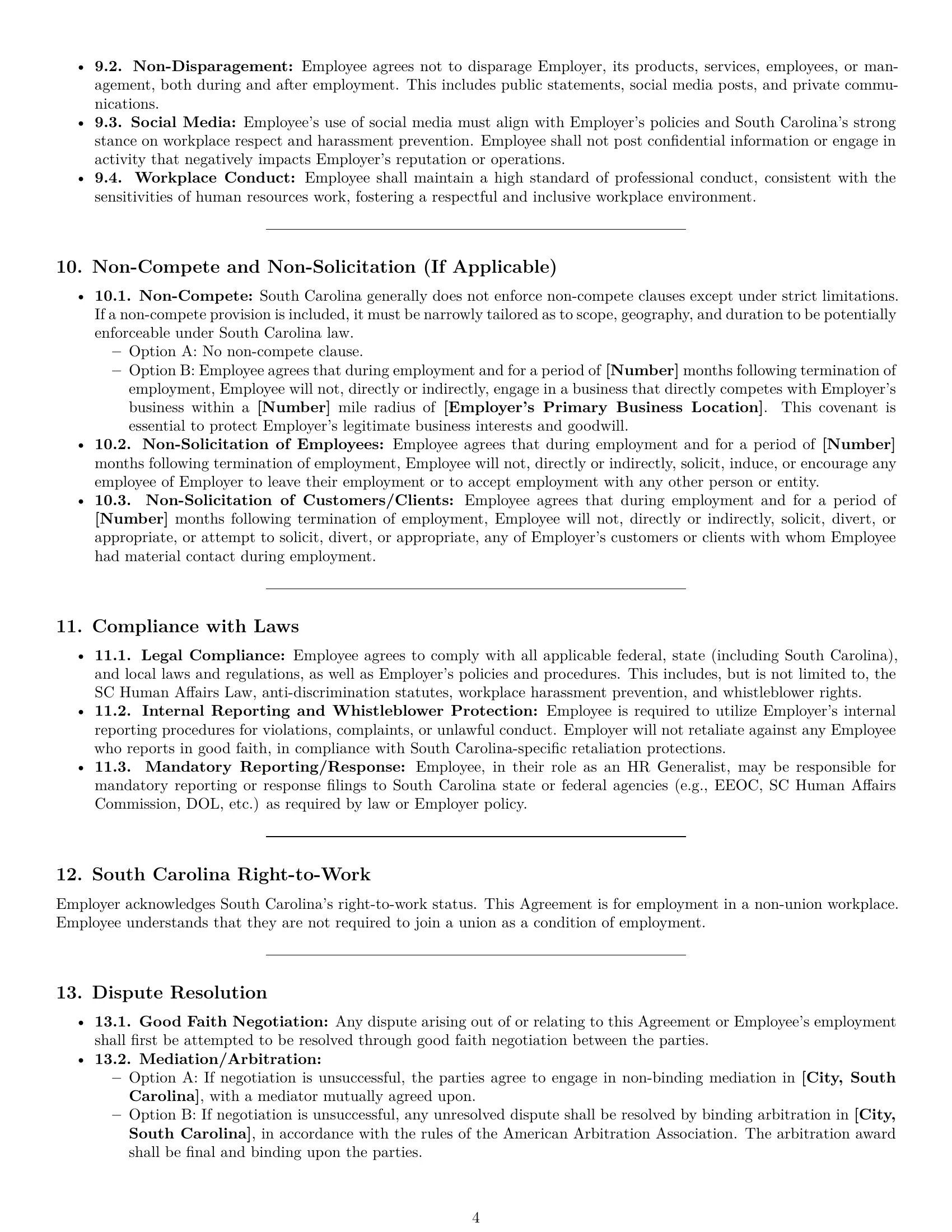 Preview page 4 of Pro South Carolina HR generalist employment contract template