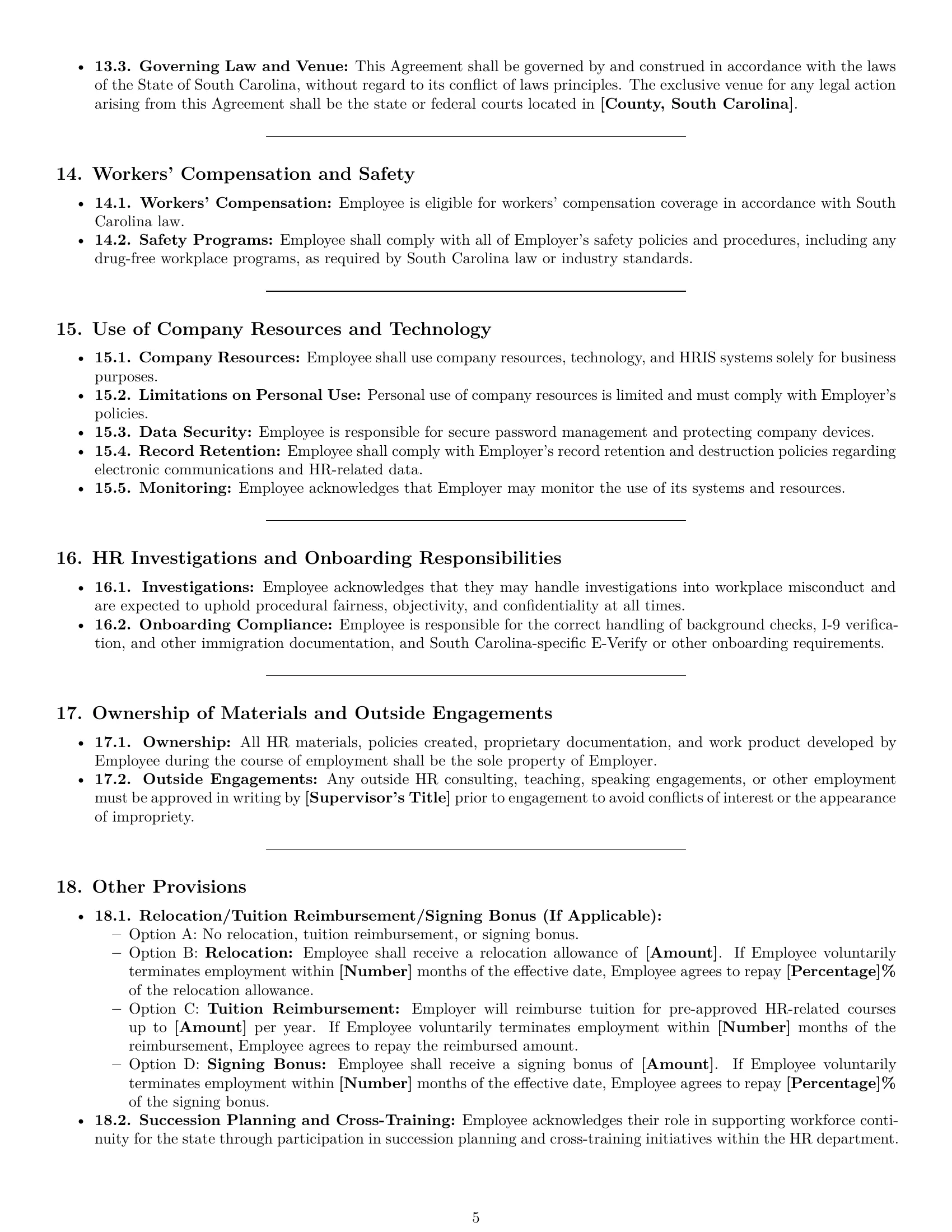 Preview page 5 of Pro South Carolina HR generalist employment contract template