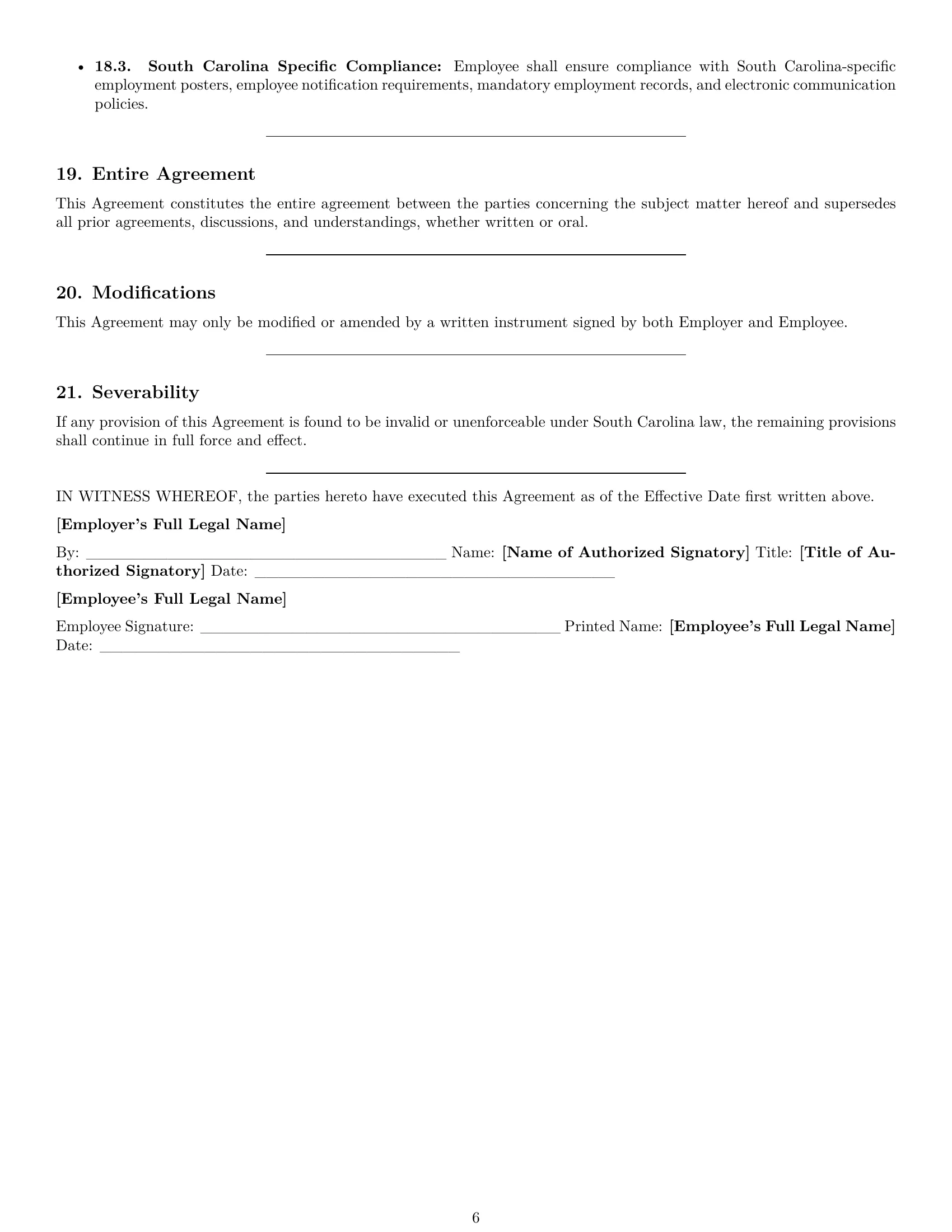 Preview page 6 of Pro South Carolina HR generalist employment contract template