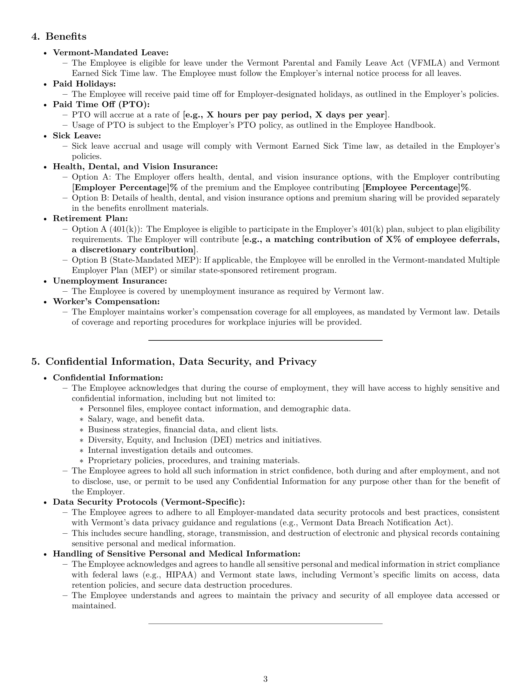 Preview page 3 of Pro Vermont HR generalist employment contract template