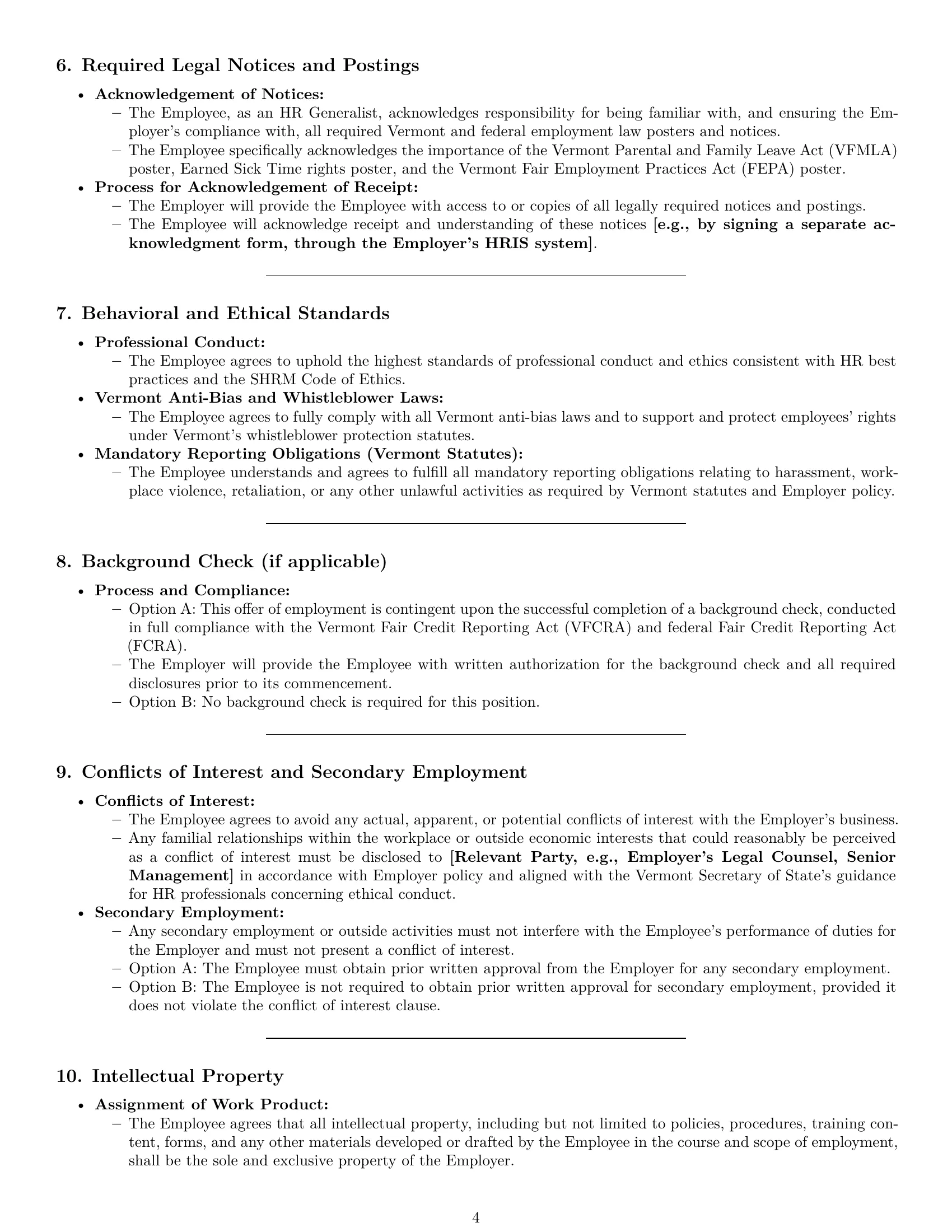 Preview page 4 of Pro Vermont HR generalist employment contract template