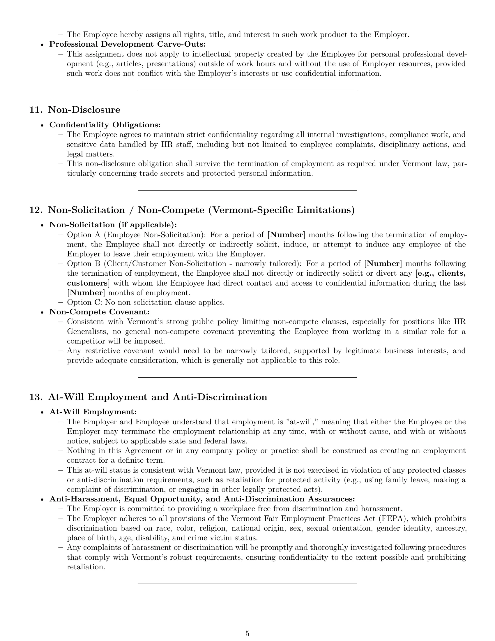 Preview page 5 of Pro Vermont HR generalist employment contract template