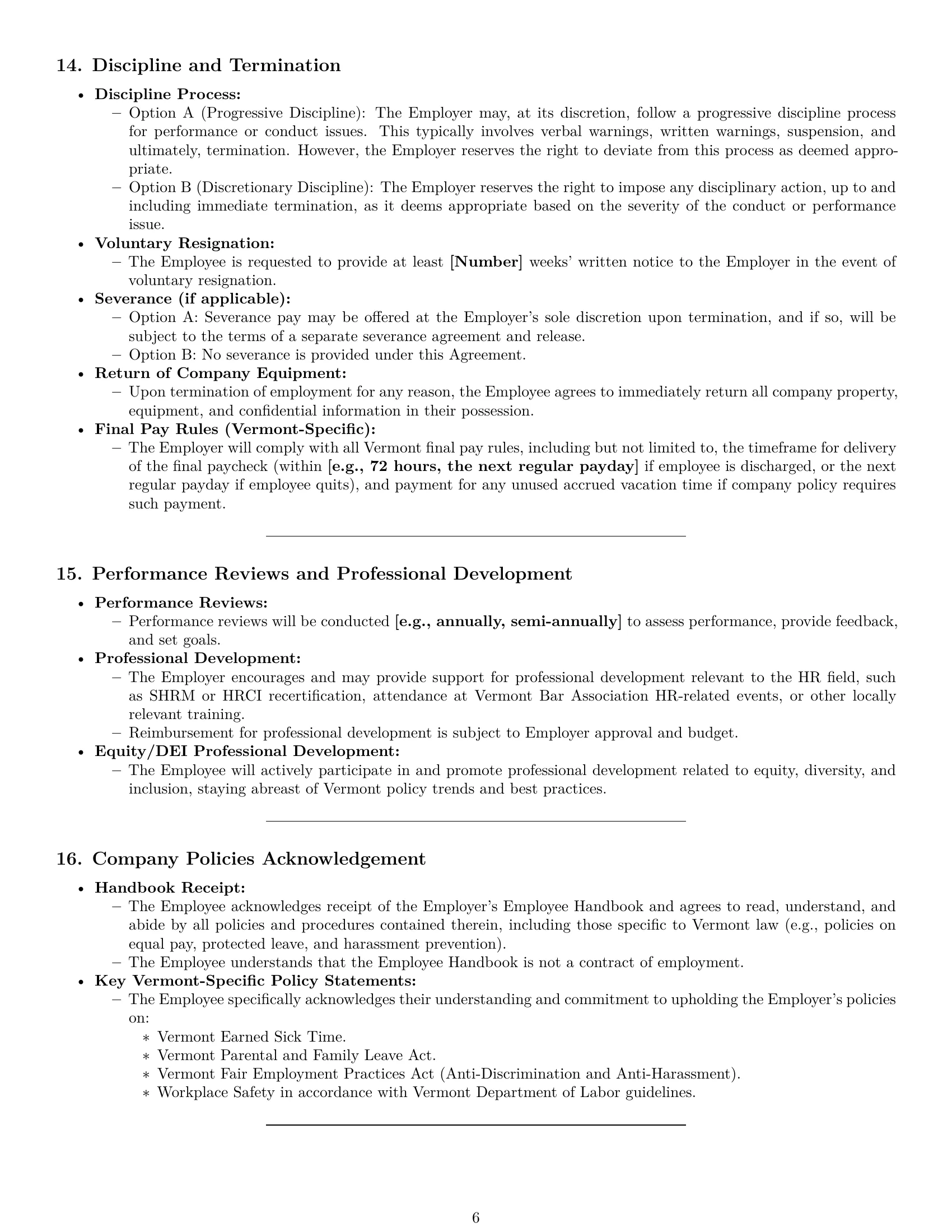 Preview page 6 of Pro Vermont HR generalist employment contract template