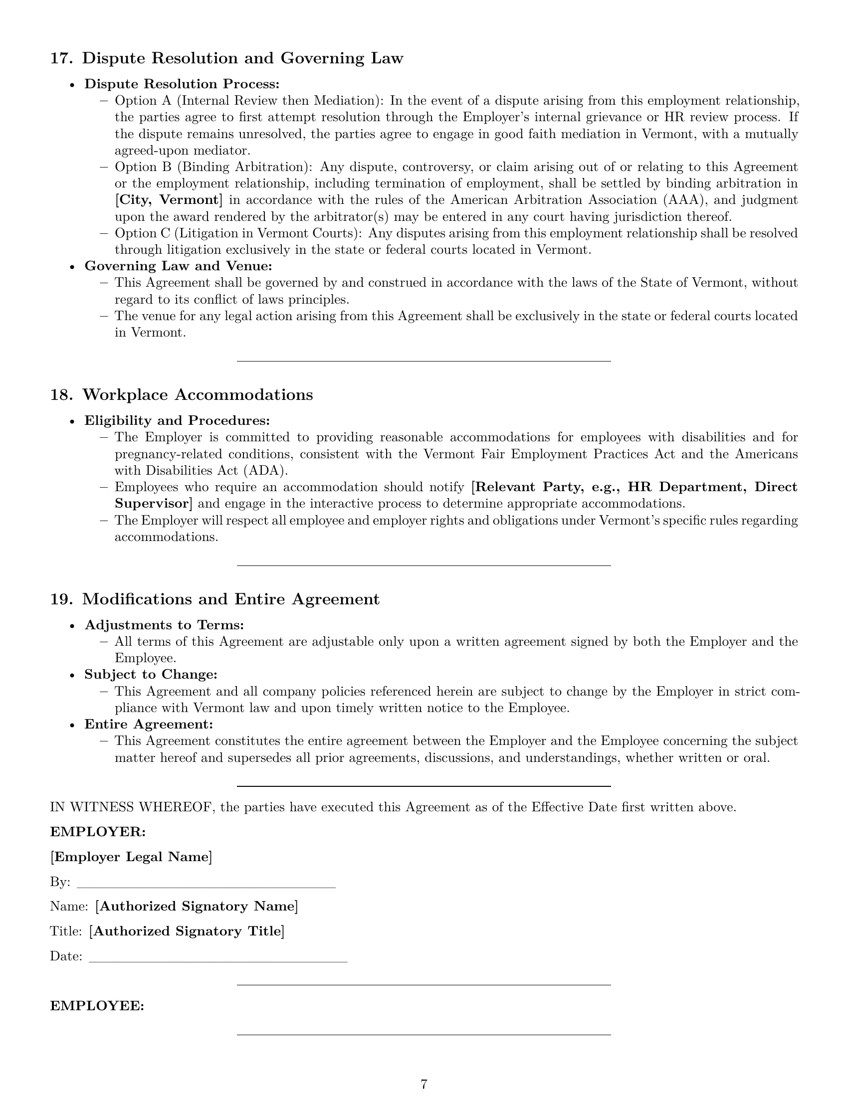 Preview page 7 of Pro Vermont HR generalist employment contract template