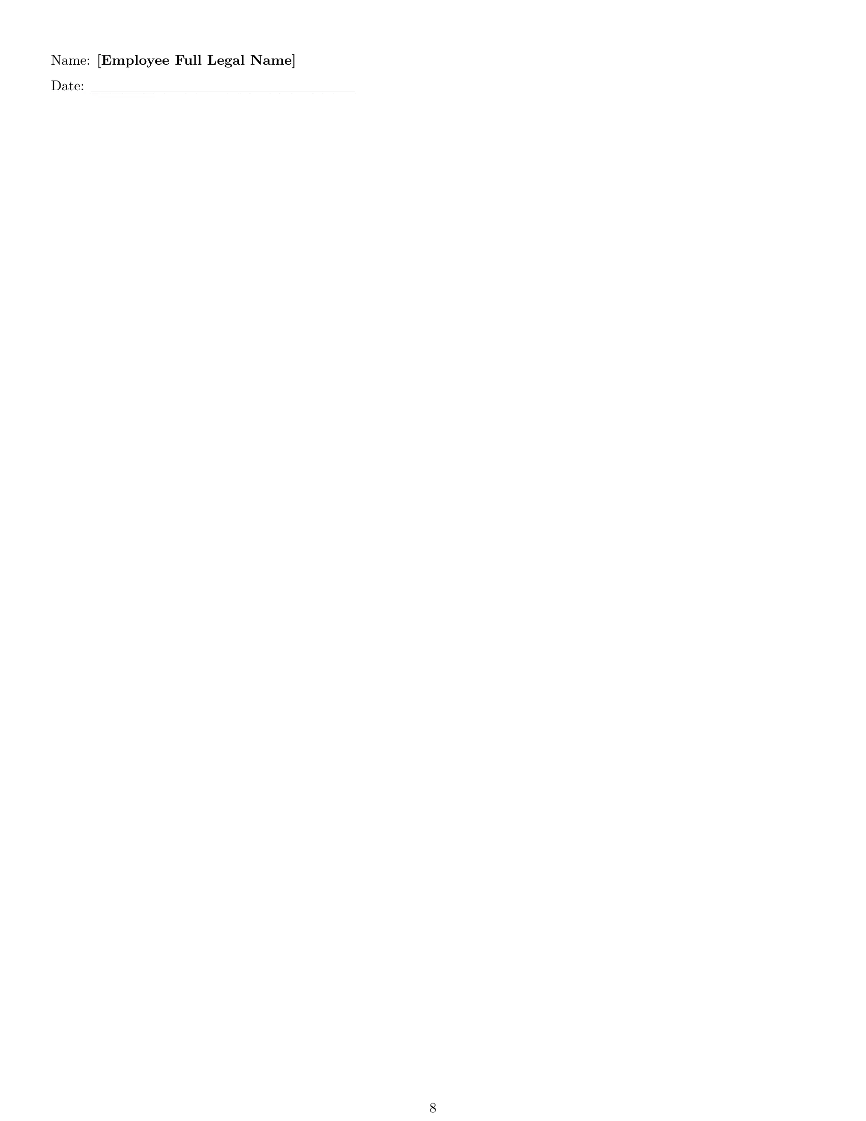 Preview page 8 of Pro Vermont HR generalist employment contract template