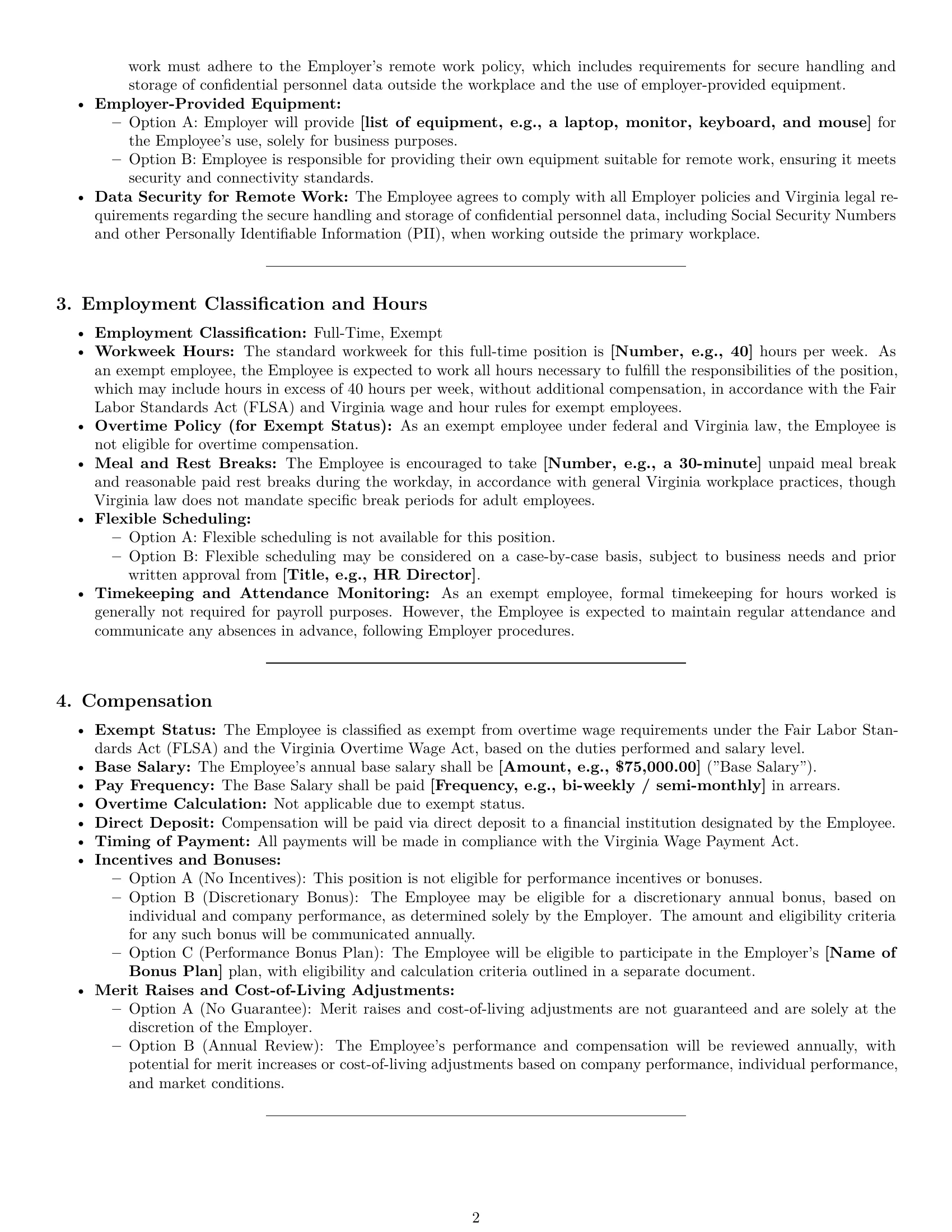 Preview page 2 of Pro Virginia HR generalist employment contract template