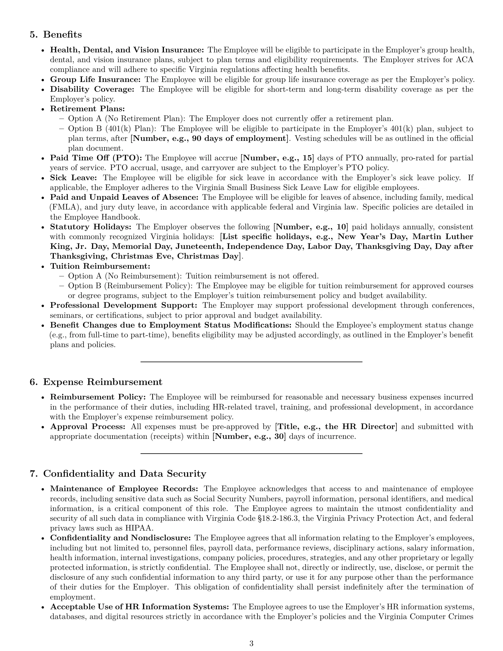 Preview page 3 of Pro Virginia HR generalist employment contract template