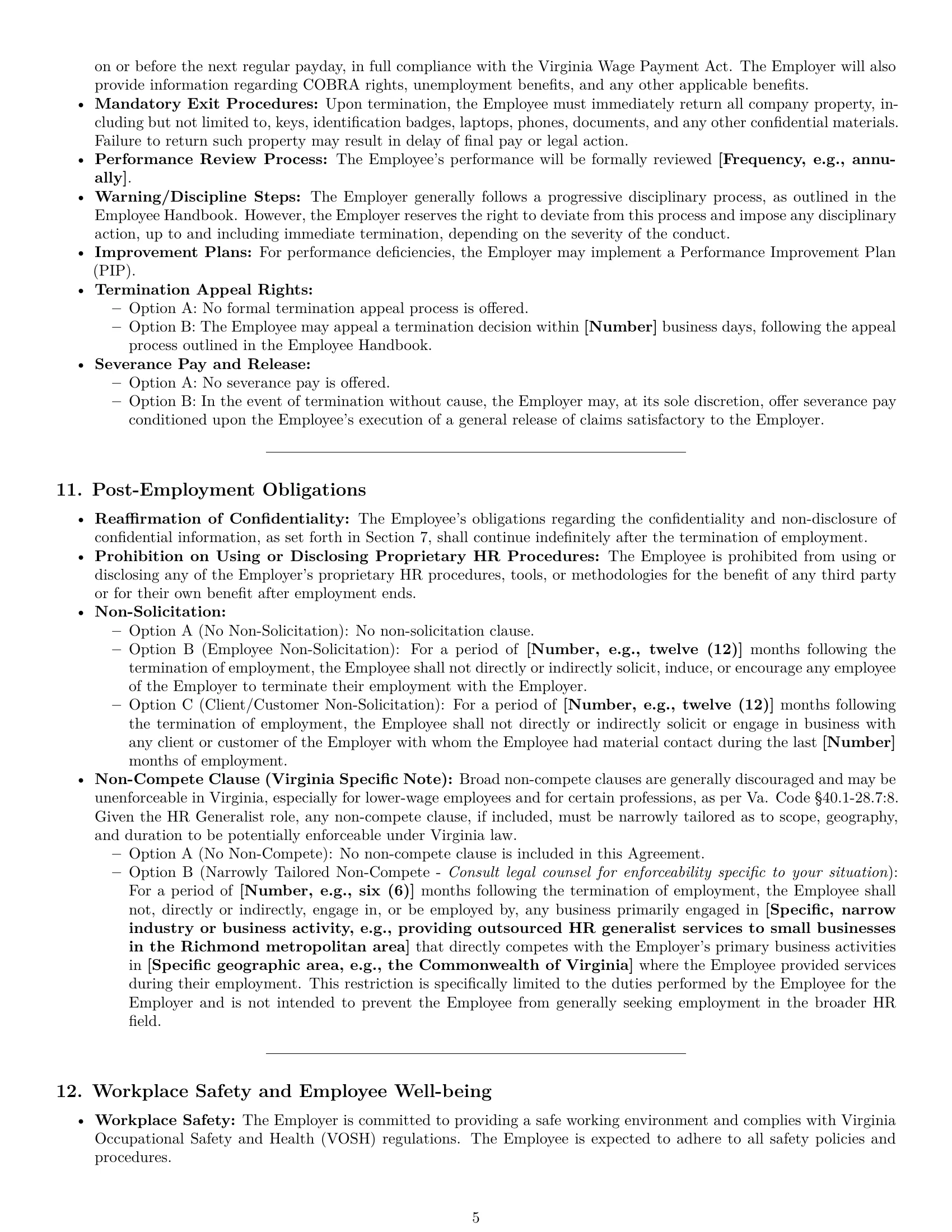 Preview page 5 of Pro Virginia HR generalist employment contract template