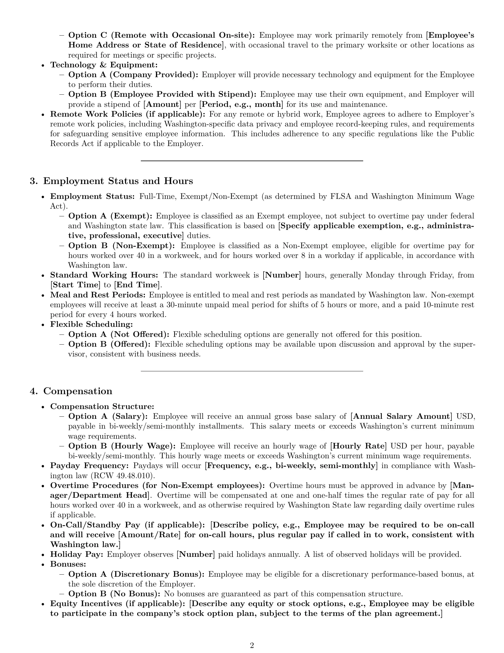 Preview page 2 of Pro Washington HR generalist employment contract template