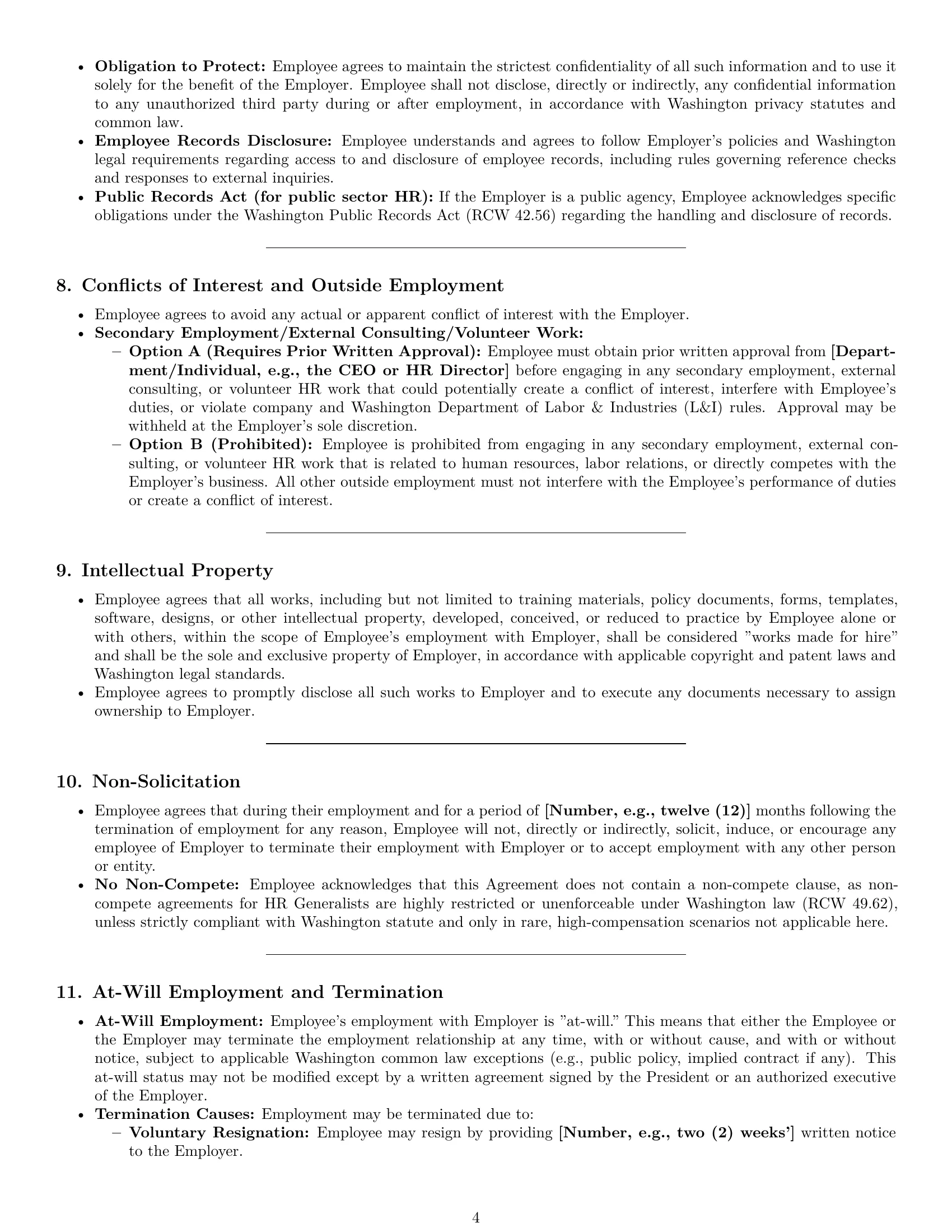 Preview page 4 of Pro Washington HR generalist employment contract template