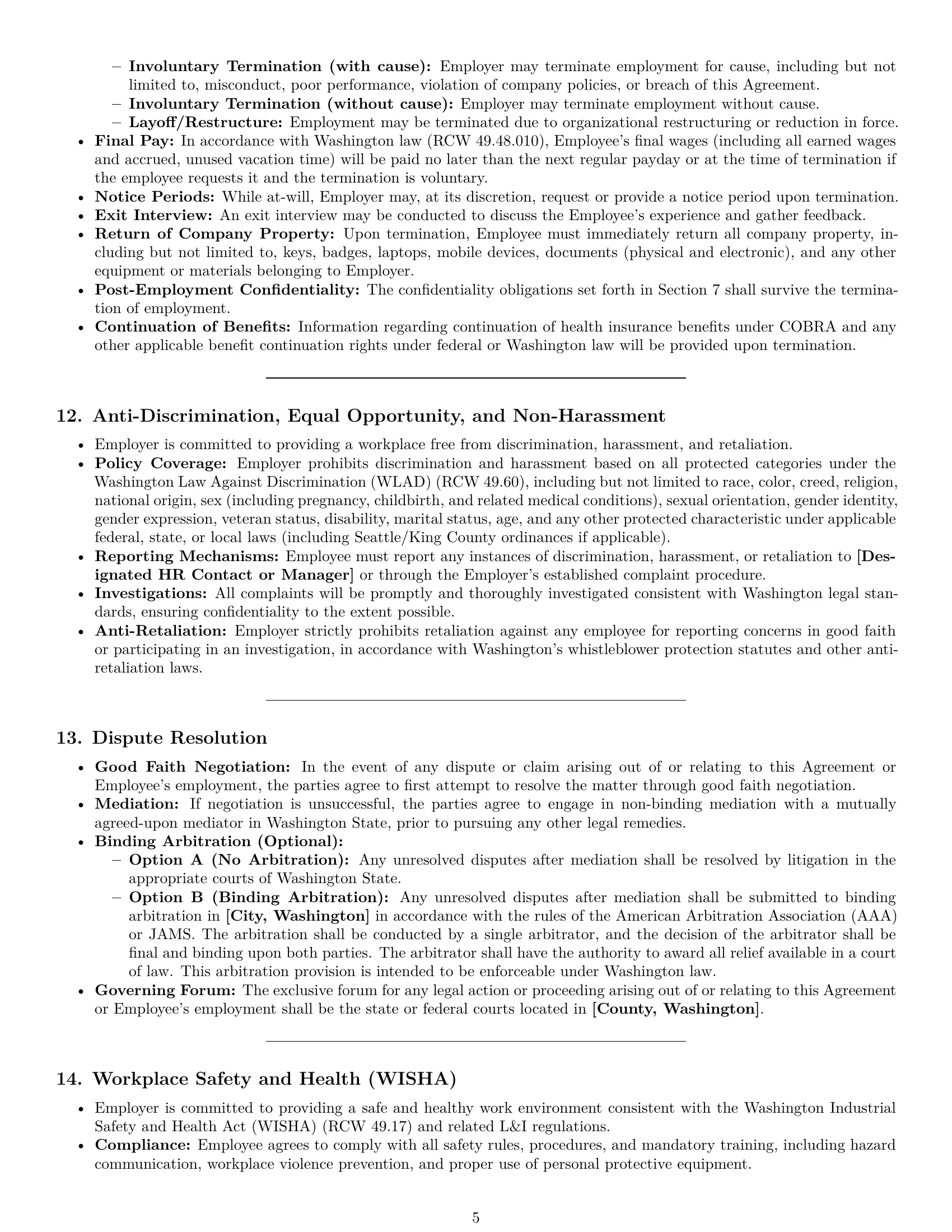 Preview page 5 of Pro Washington HR generalist employment contract template