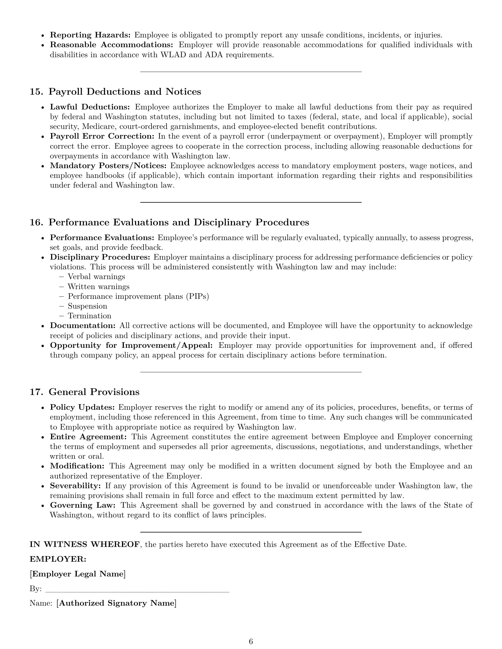 Preview page 6 of Pro Washington HR generalist employment contract template