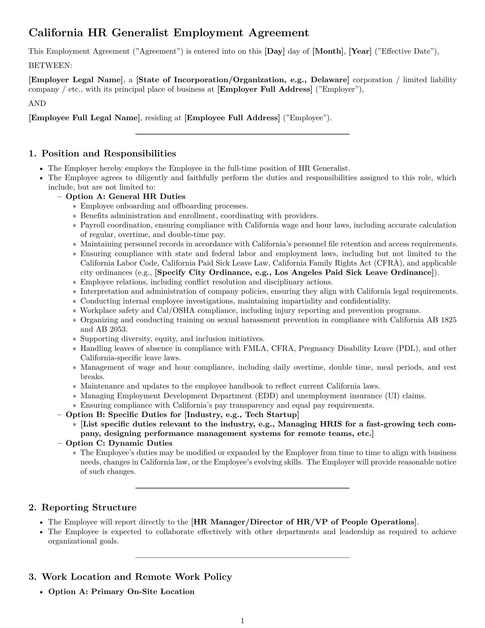 Preview page 1 of Pro California HR generalist employment contract template