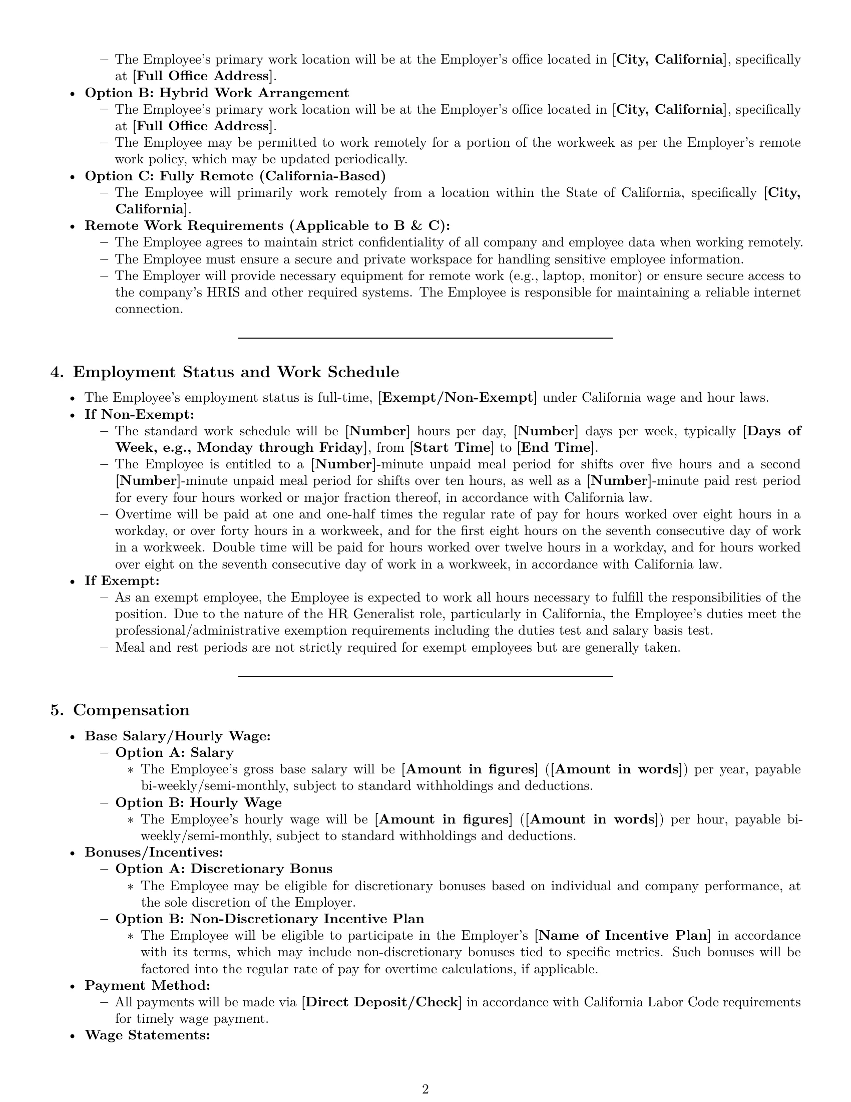 Preview page 2 of Pro California HR generalist employment contract template