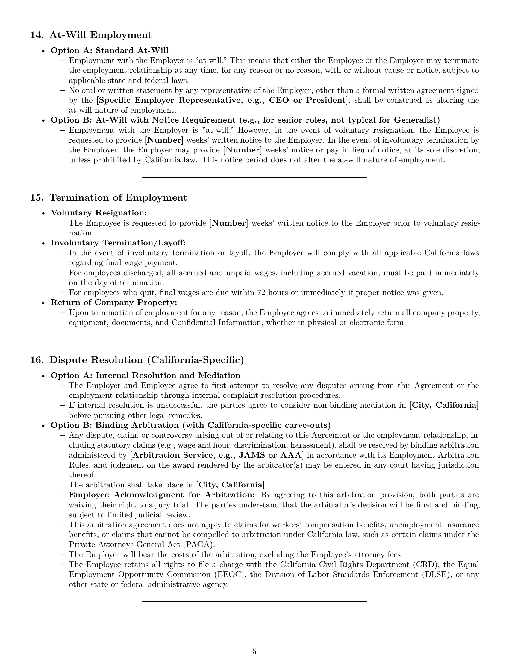 Preview page 5 of Pro California HR generalist employment contract template