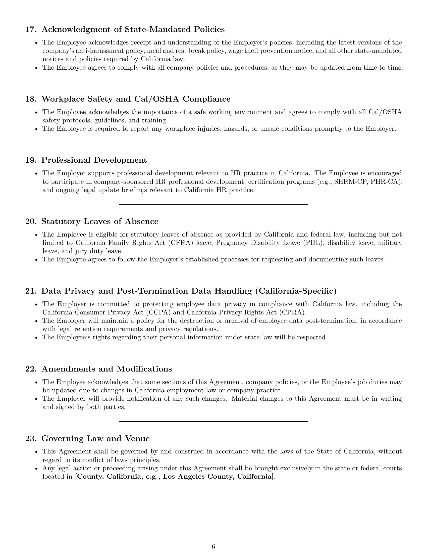 Preview page 6 of Pro California HR generalist employment contract template