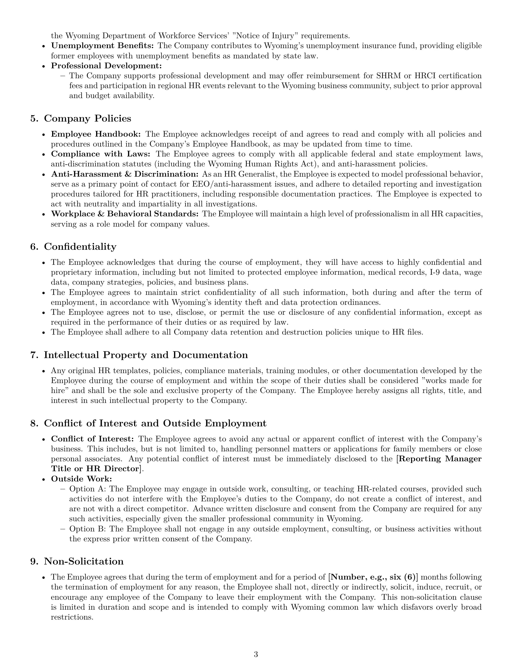 Preview page 3 of Pro Wyoming HR generalist employment contract template