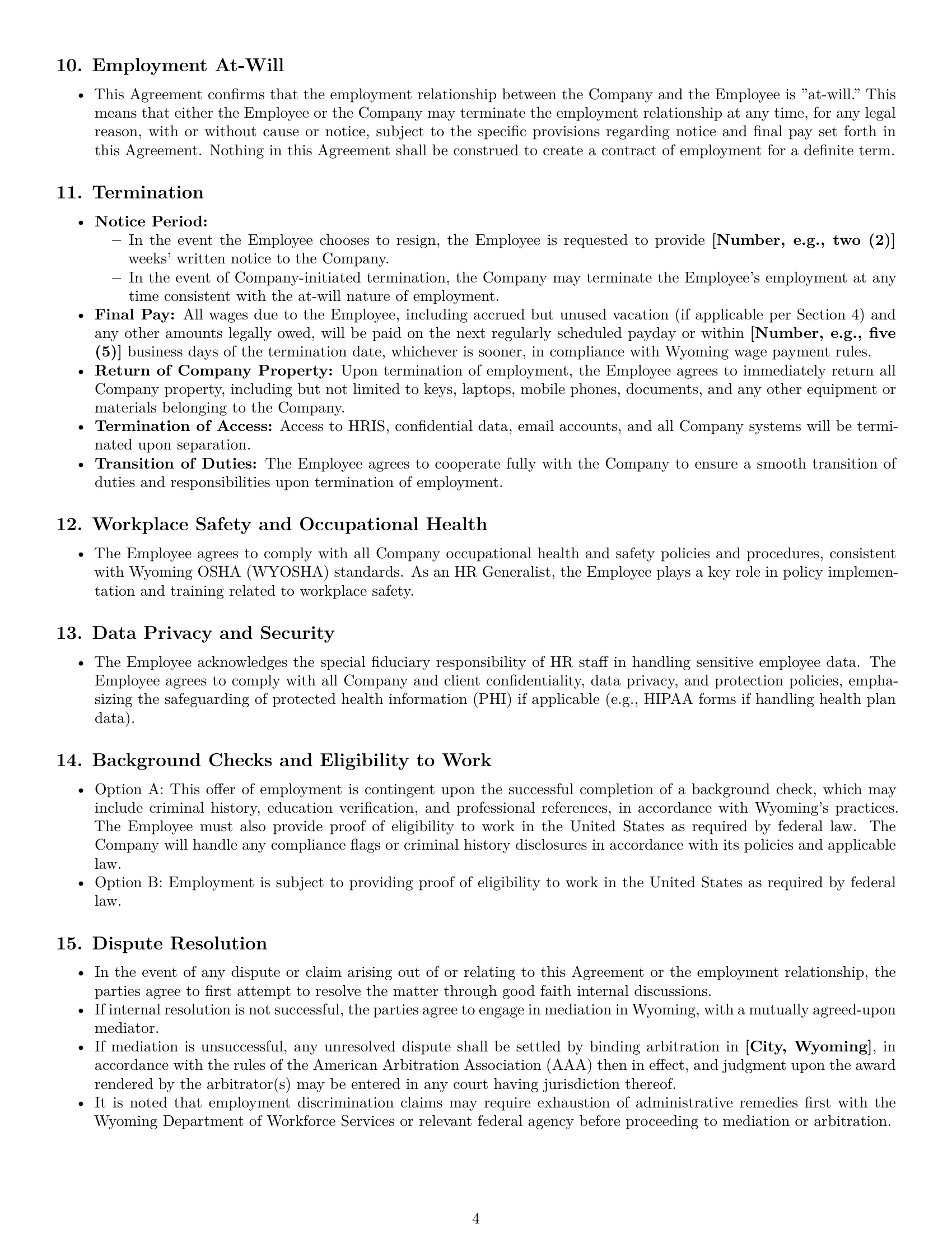 Preview page 4 of Pro Wyoming HR generalist employment contract template