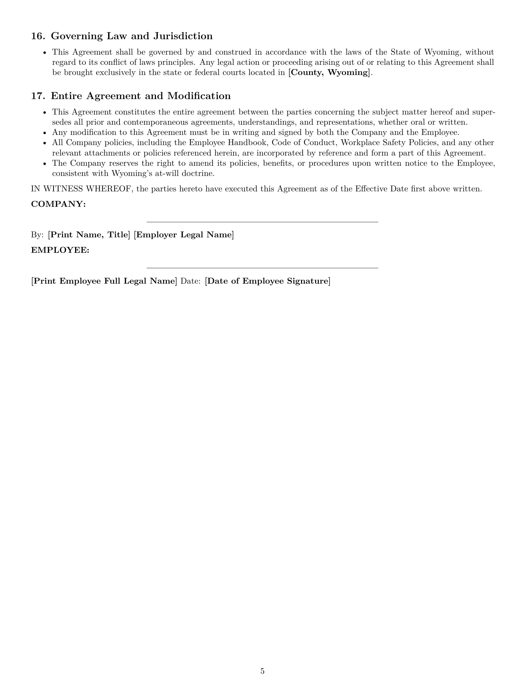 Preview page 5 of Pro Wyoming HR generalist employment contract template