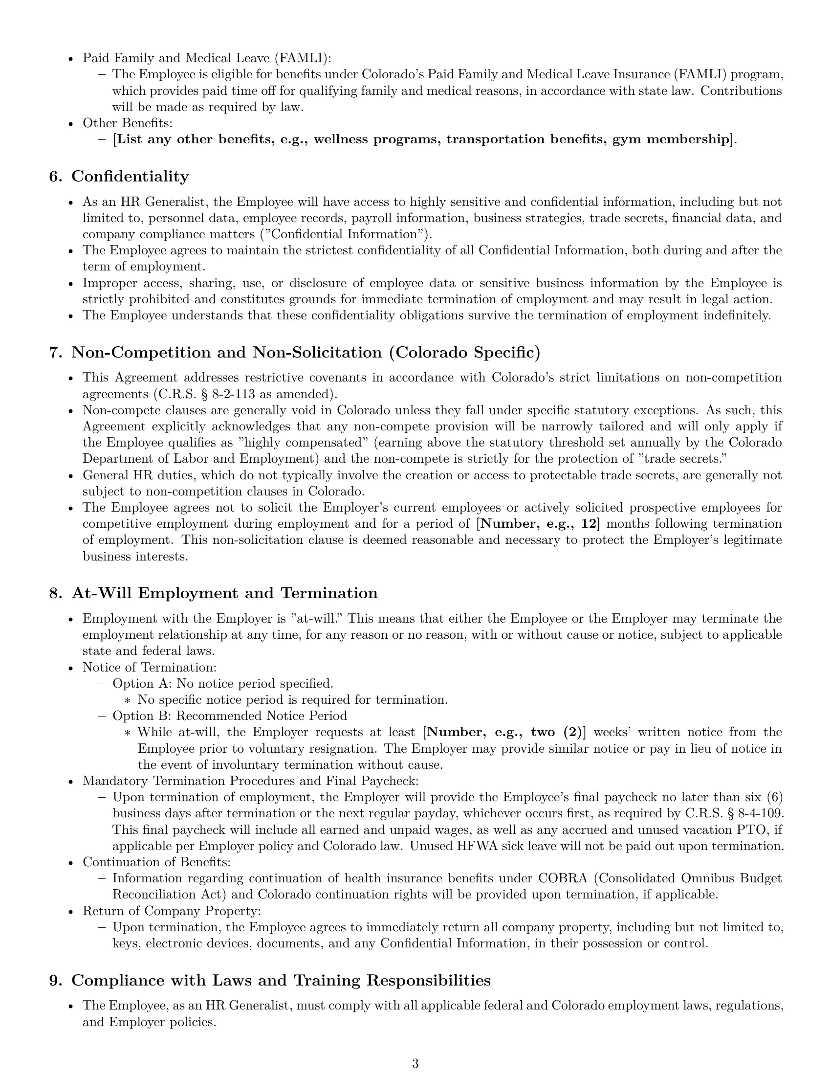 Preview page 3 of Pro Colorado HR generalist employment contract template