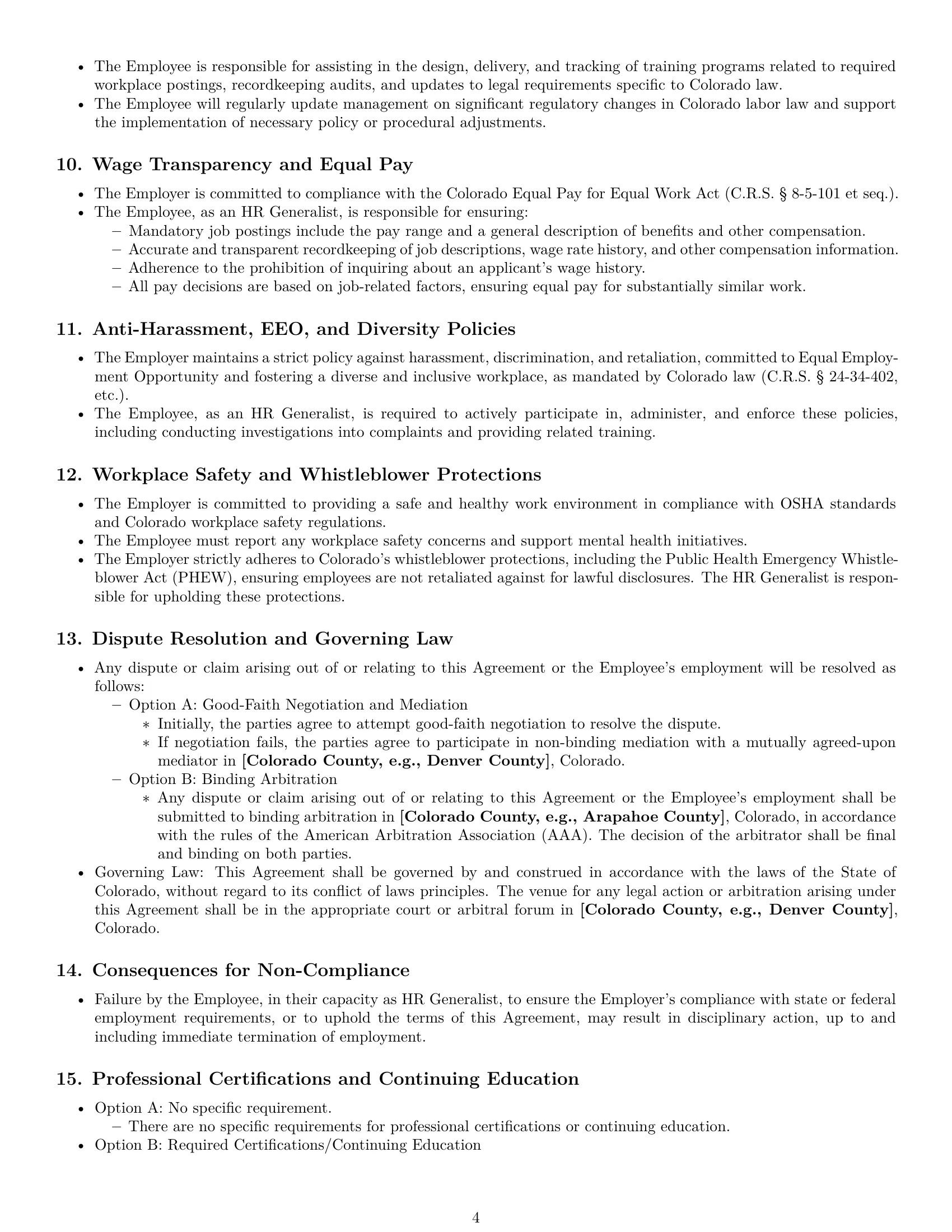 Preview page 4 of Pro Colorado HR generalist employment contract template