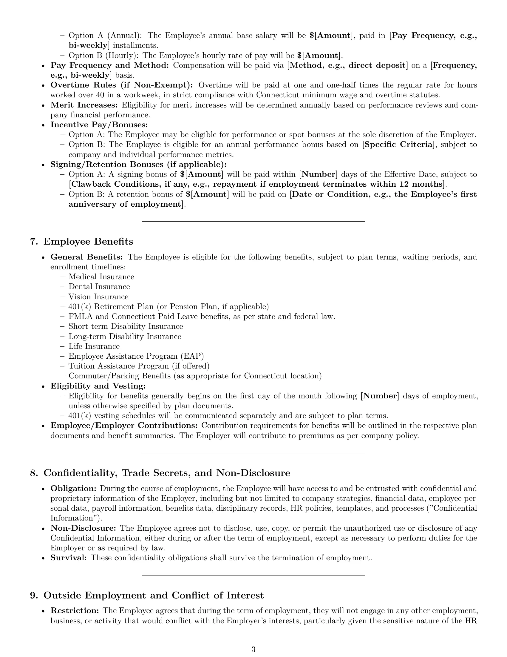Preview page 3 of Pro Connecticut HR generalist employment contract template
