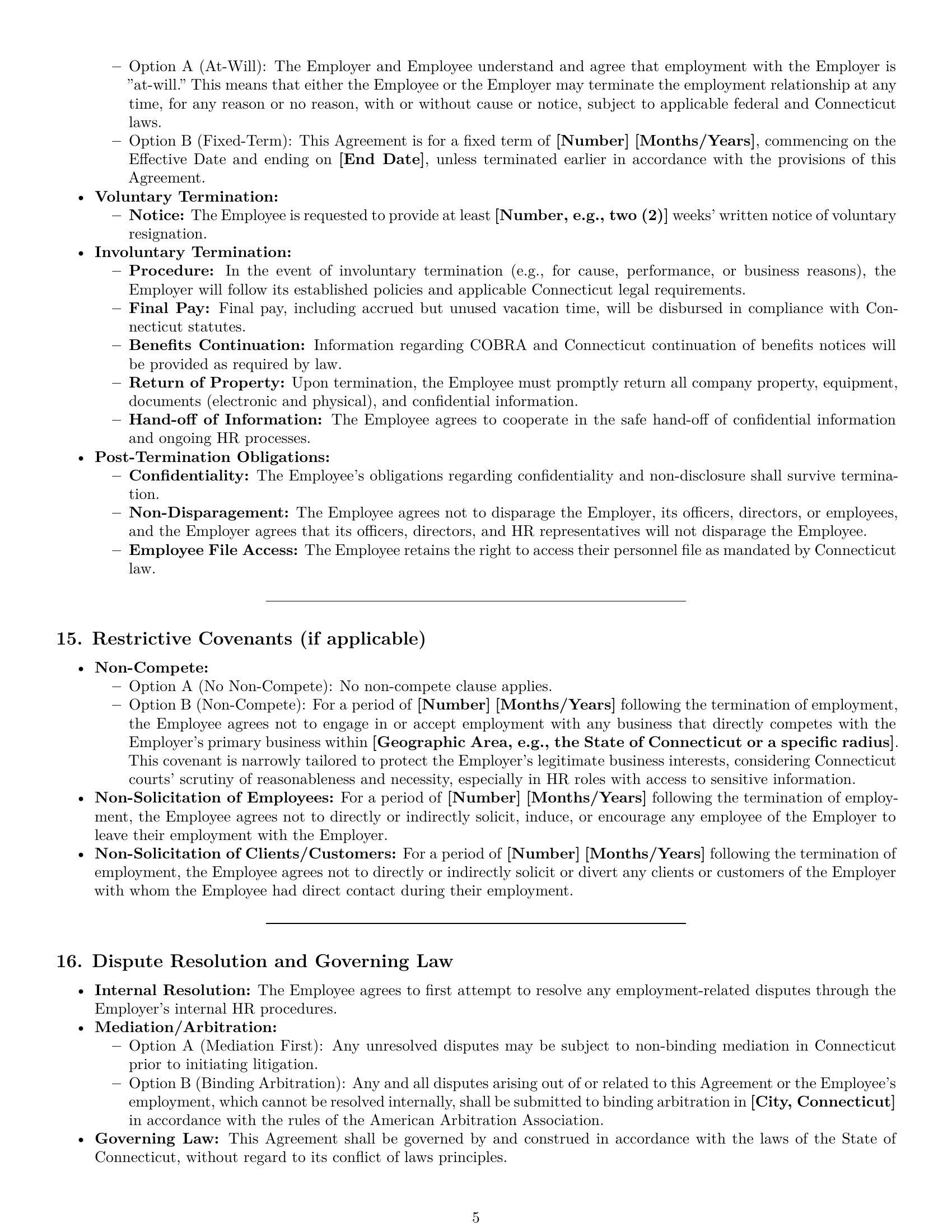 Preview page 5 of Pro Connecticut HR generalist employment contract template