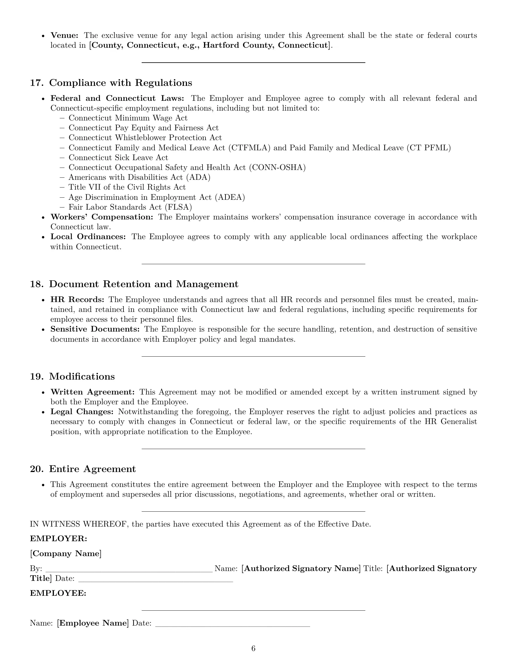 Preview page 6 of Pro Connecticut HR generalist employment contract template